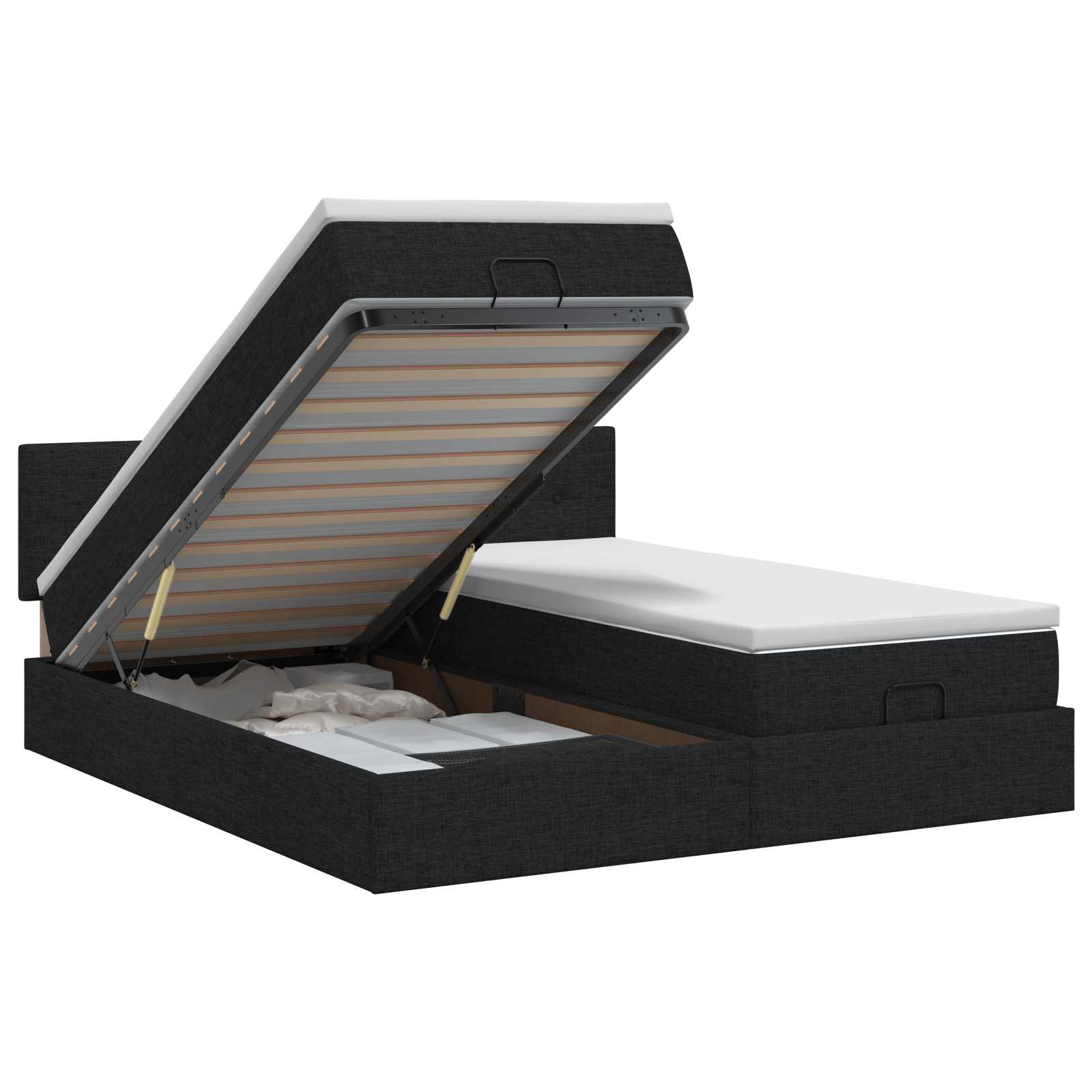 Ottoman bed met matras met hoofdeinde 2 st Zwart Stof – afbeelding 1