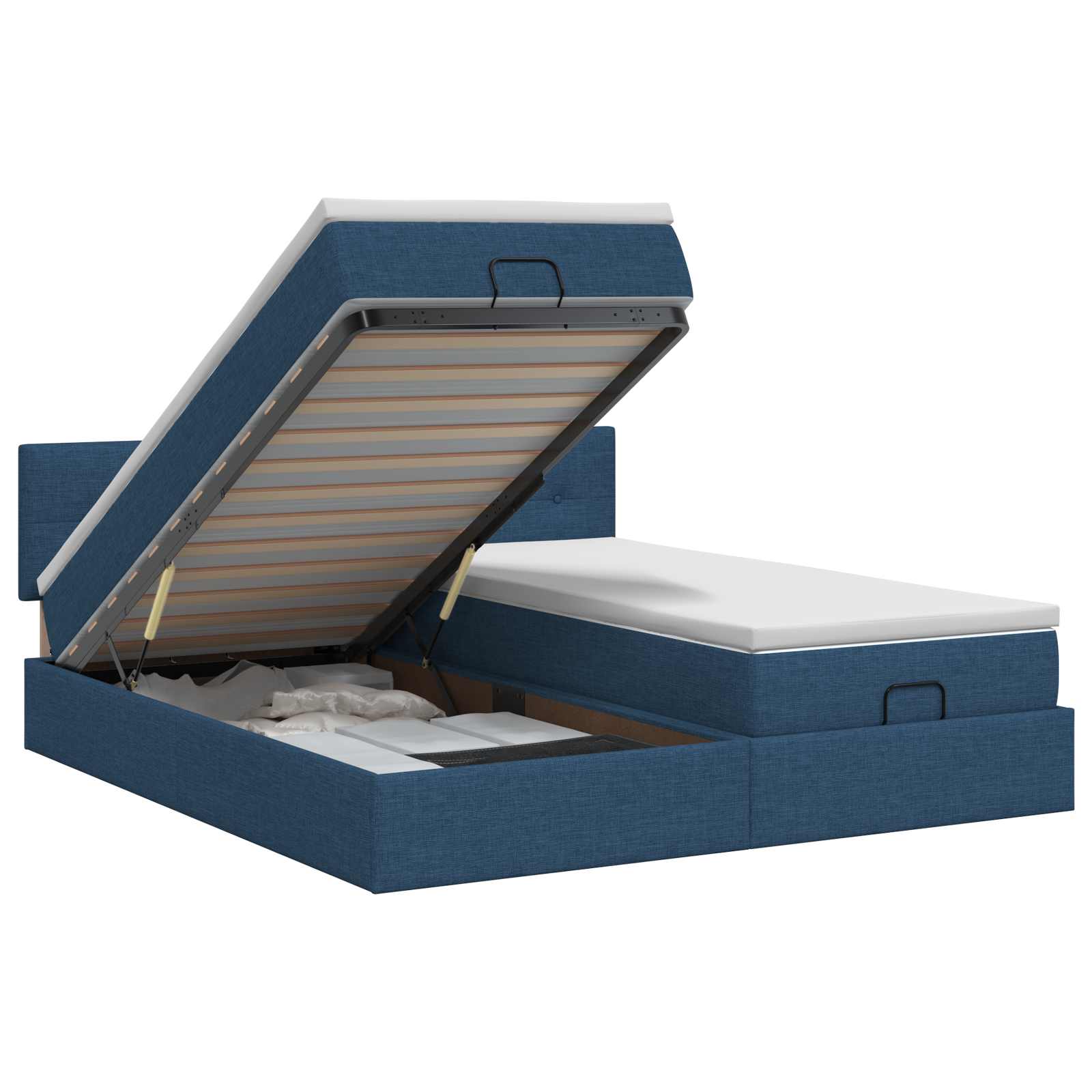 Ottoman bed met matras met hoofdeinde 2 st Blauw Stof – afbeelding 1