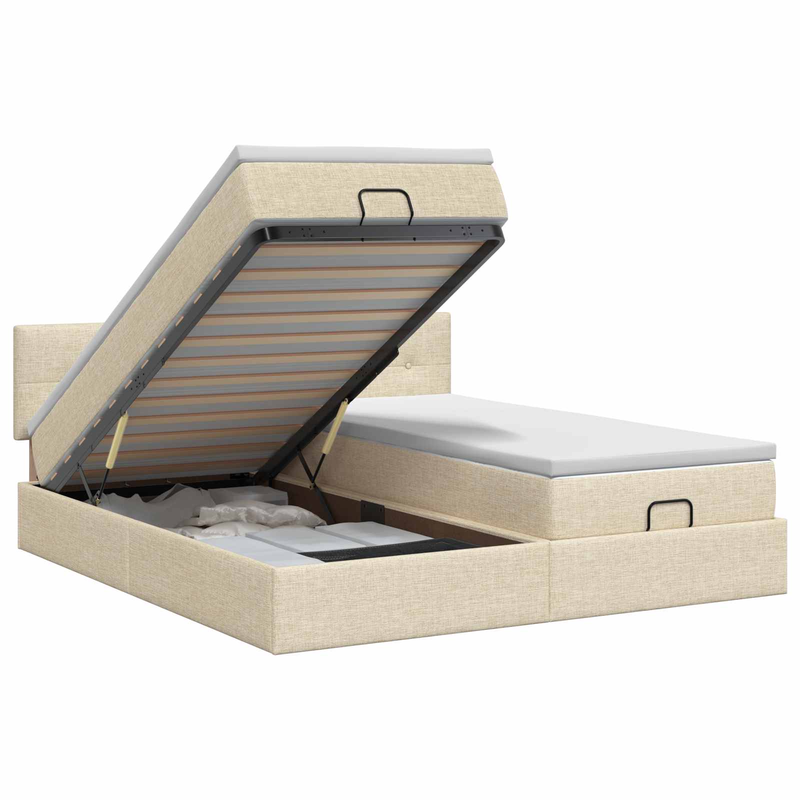 Ottoman bed met matras met hoofdeinde 2 st Crèmekleurig Stof