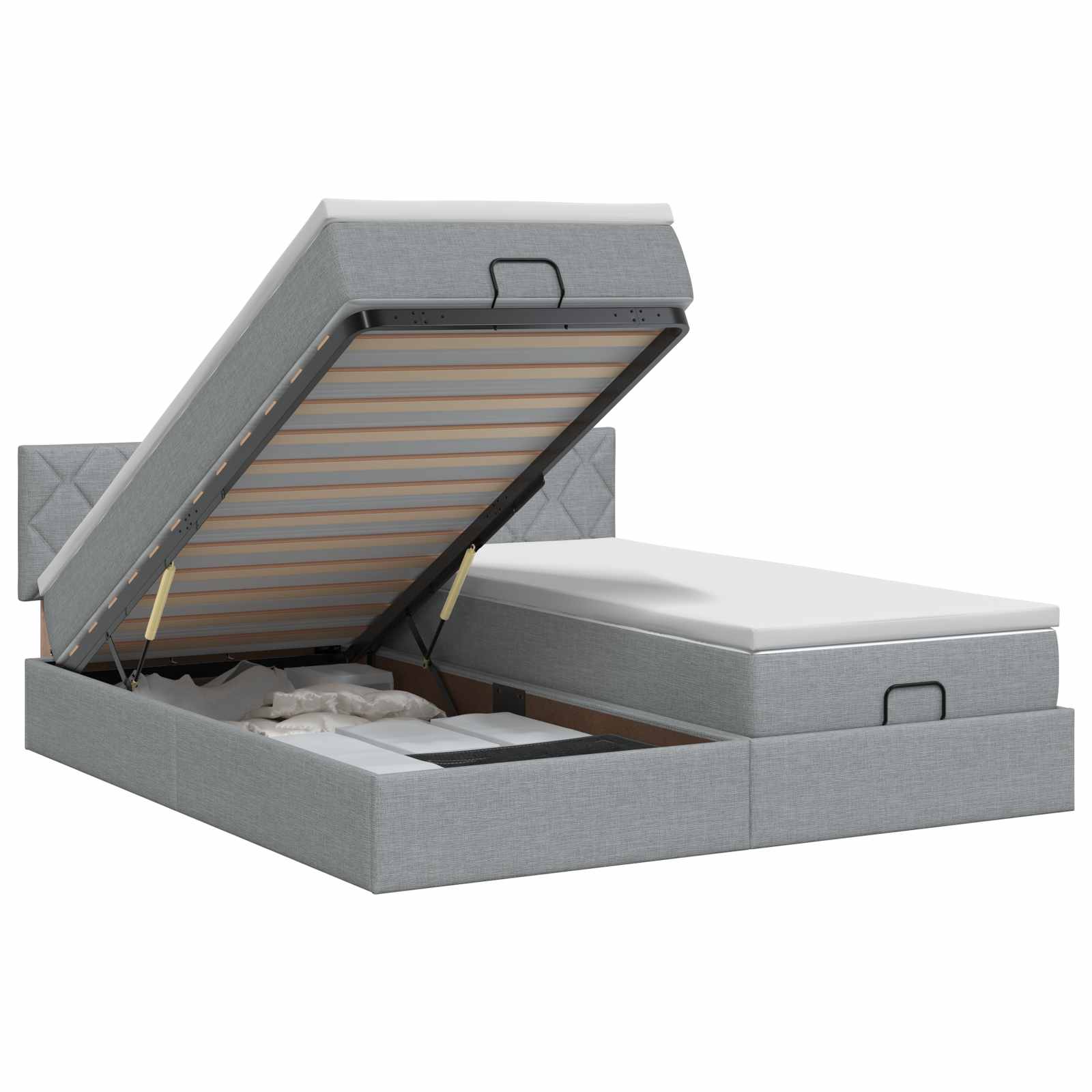 Ottoman bed met matras met hoofdeinde 2 st Lichtgrijs Stof