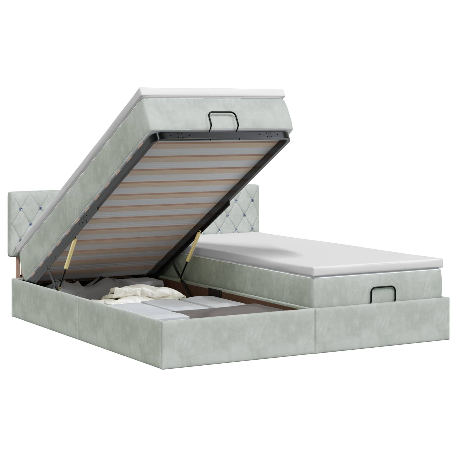Ottoman bed met matras met hoofdeinde 2 pcs Lichtgrijs Fluweel