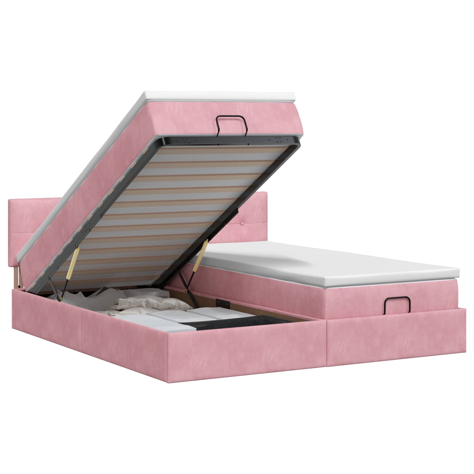 Ottoman bed met matras met hoofdeinde 2 st Roze Fluweel