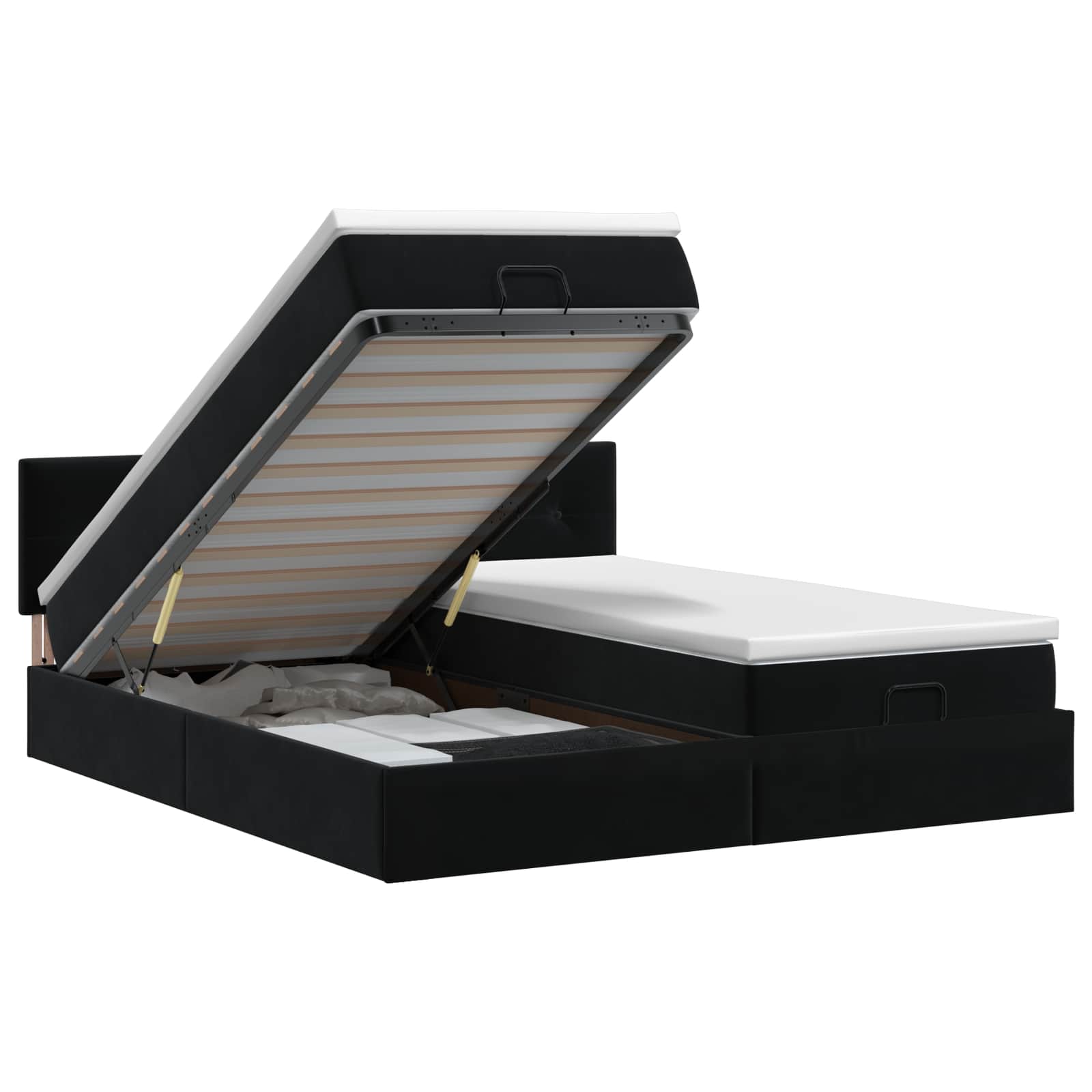 Ottoman bed met matras met hoofdeinde 2 st Zwart Fluweel – afbeelding 1
