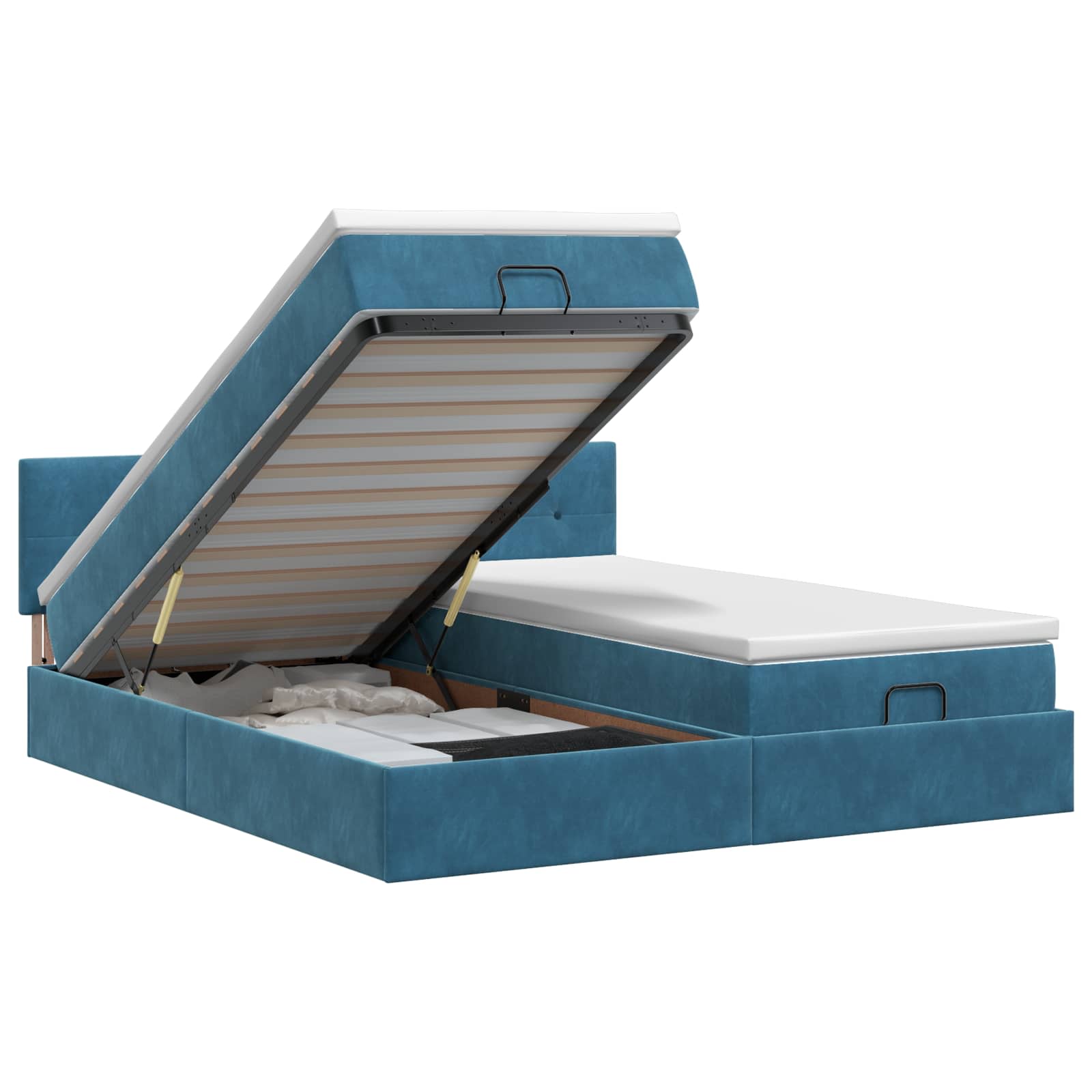 Ottoman bed met matras met hoofdeinde 2 st Donkerblauw Fluweel – afbeelding 1