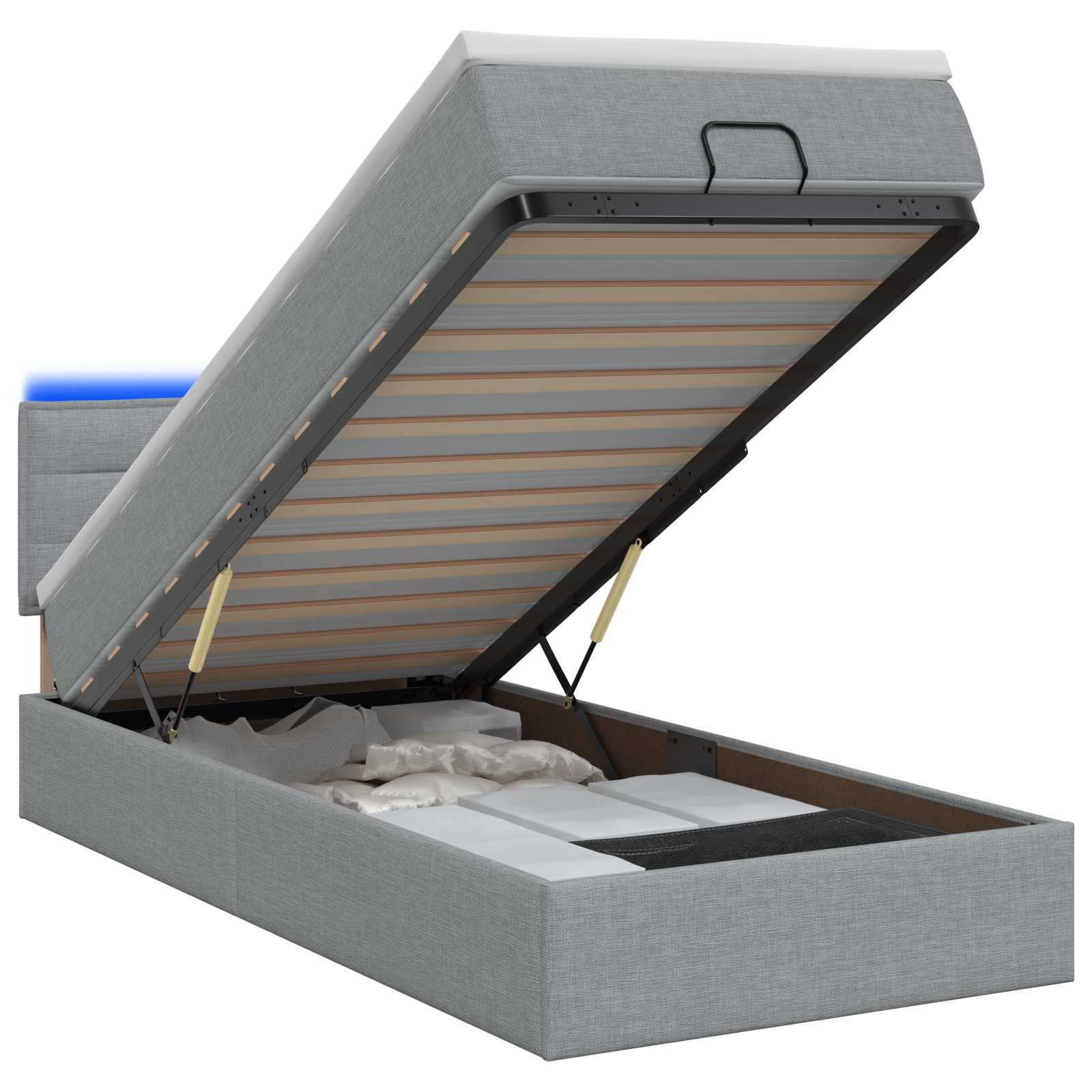 Ottoman Bed met Matrassen en LED Lichtgrijs 90 x 200 cm Stof – afbeelding 1