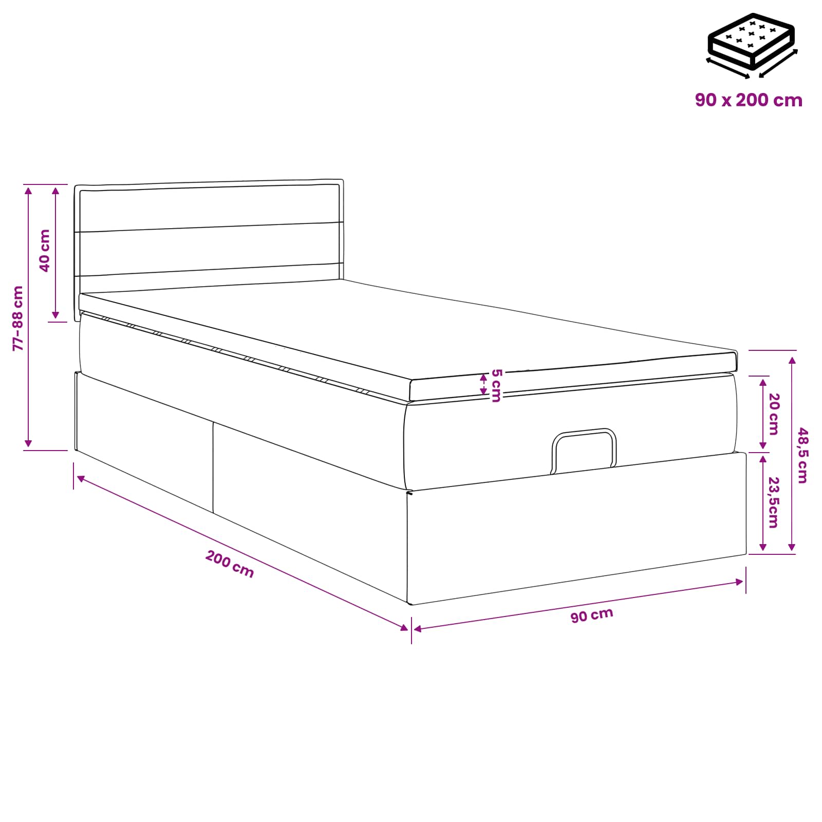 Ottoman Bed met Matrassen en LED Lichtgrijs 90 x 200 cm Stof – afbeelding 12
