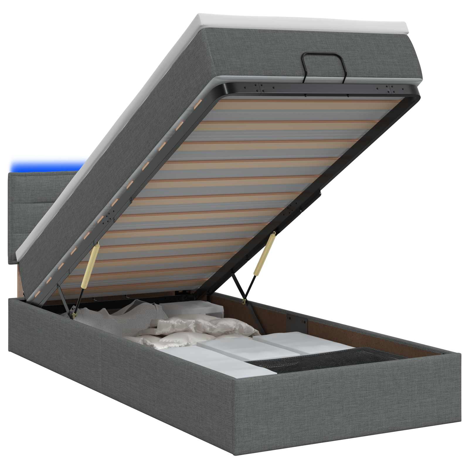 Ottoman Bed met Matrassen en LED Donkergrijs 90 x 200 cm Stof