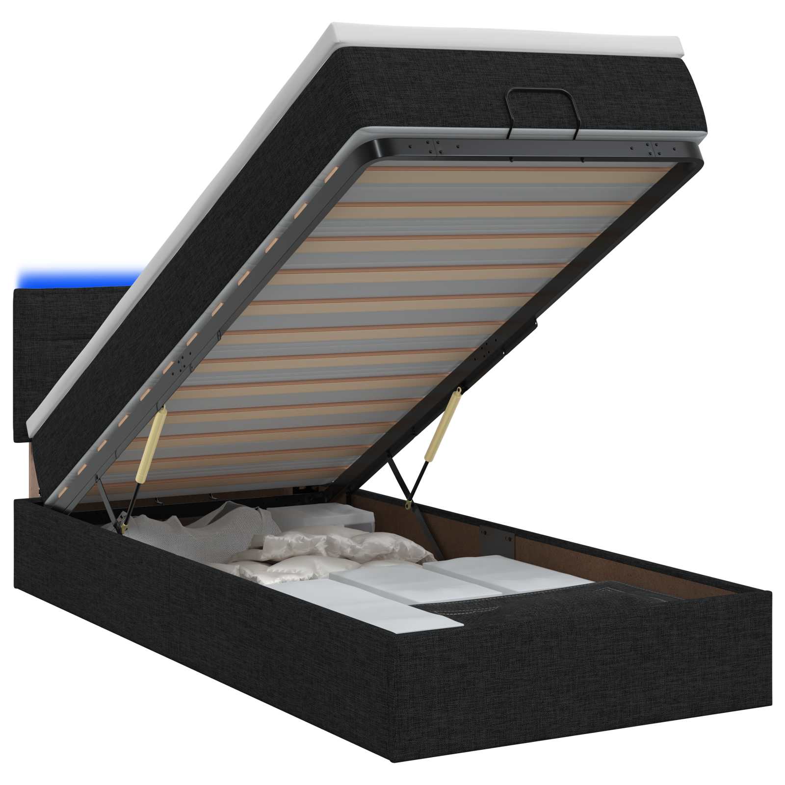 Ottoman Bed met Matrassen en LED Zwart 90 x 200 cm Stof – afbeelding 1