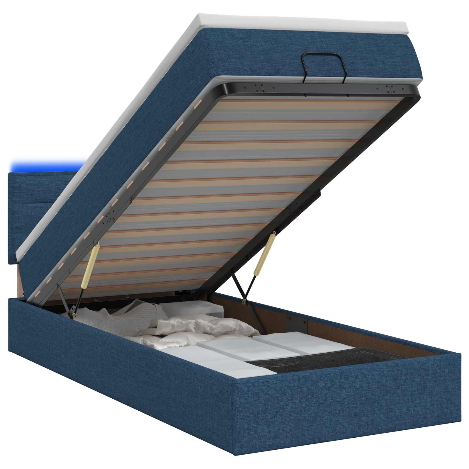 Ottoman Bed met Matrassen en LED Blauw 90 x 200 cm Stof