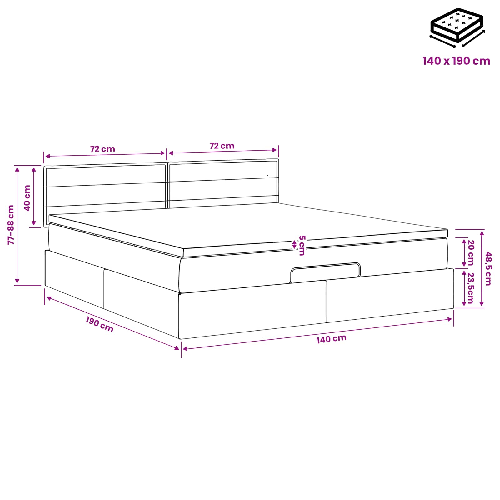 Ottoman Bed met Matrassen en LED Donkerbruin 140 x 190 cm Stof – afbeelding 12