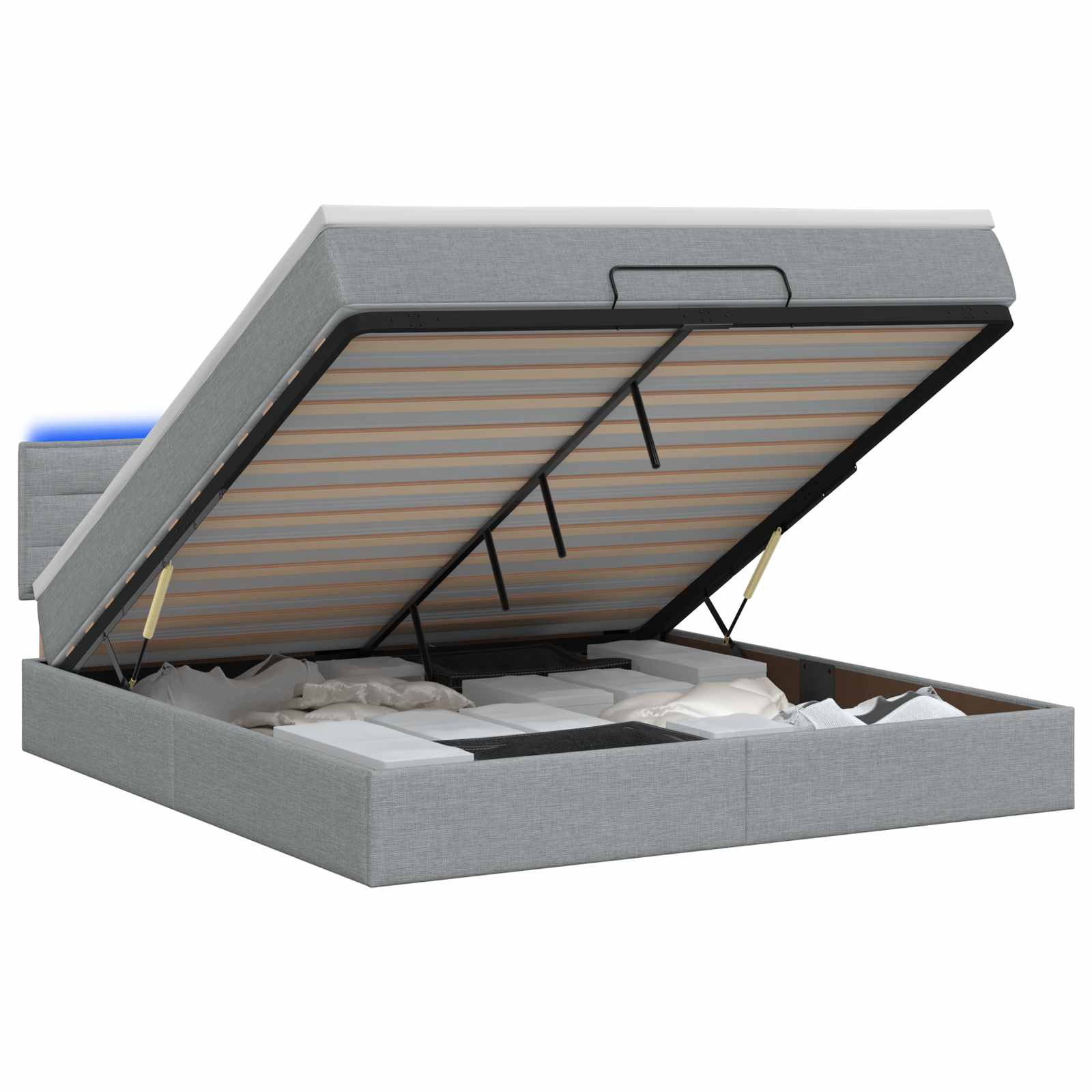 Ottoman Bed met Matrassen en LED Lichtgrijs 140 x 200 cm Stof