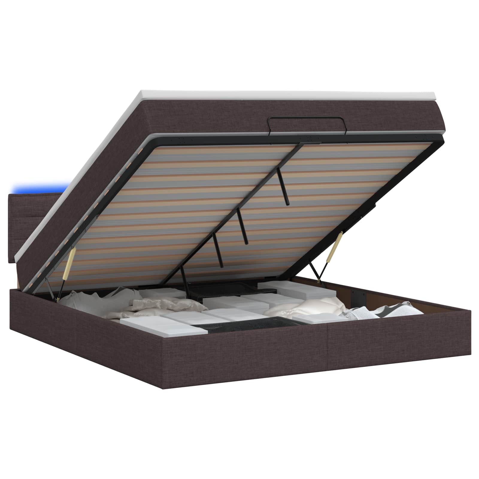 Ottoman Bed met Matrassen en LED Donkerbruin 180 x 200 cm Stof