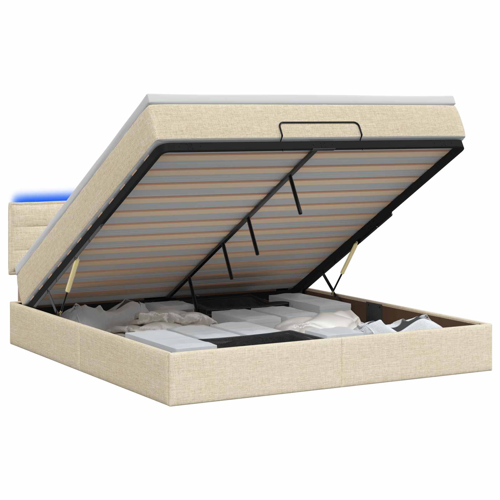 Ottoman Bed met Matrassen en LED Crèmekleurig 180 x 200 cm Stof
