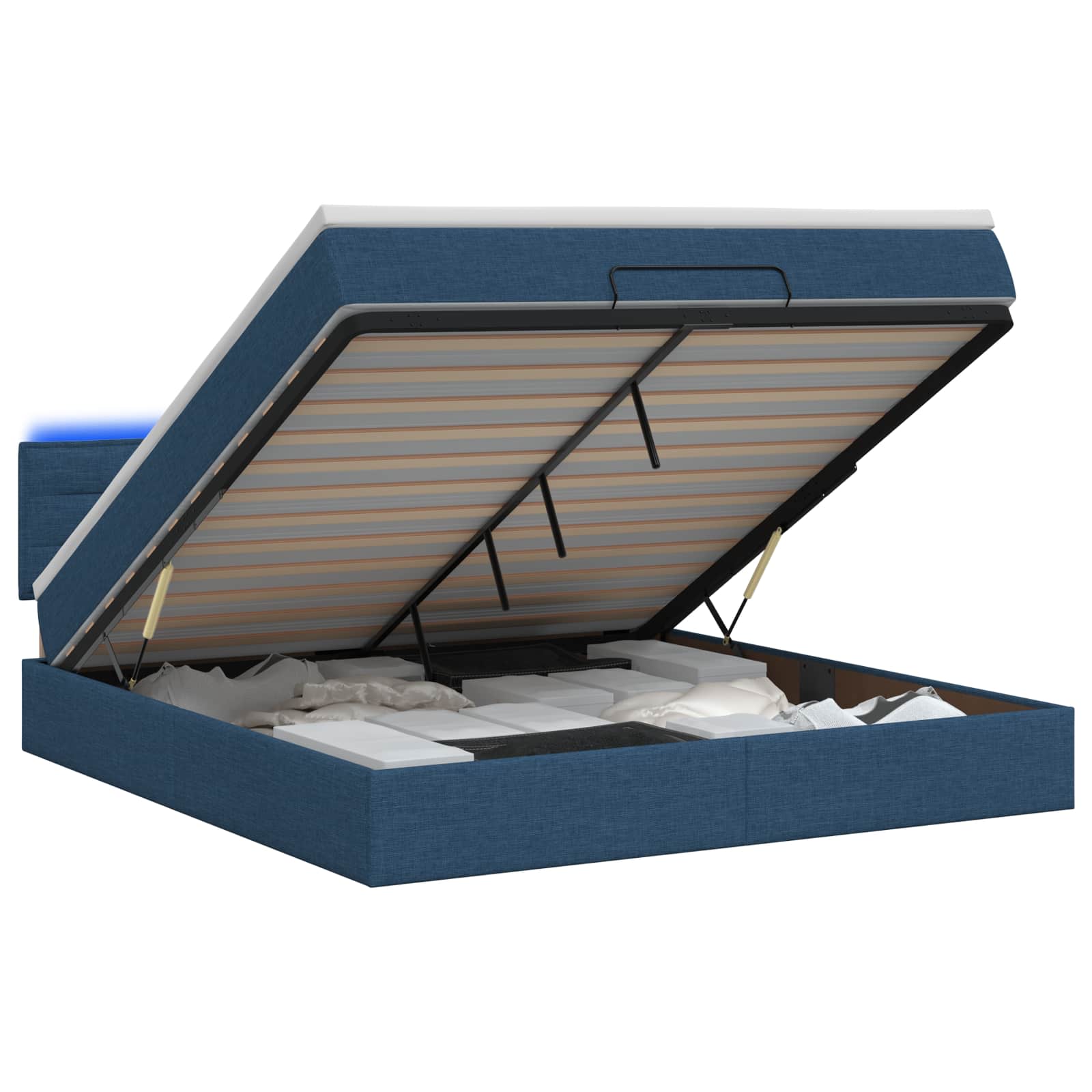 Ottoman Bed met Matrassen en LED Blauw 180 x 200 cm Stof