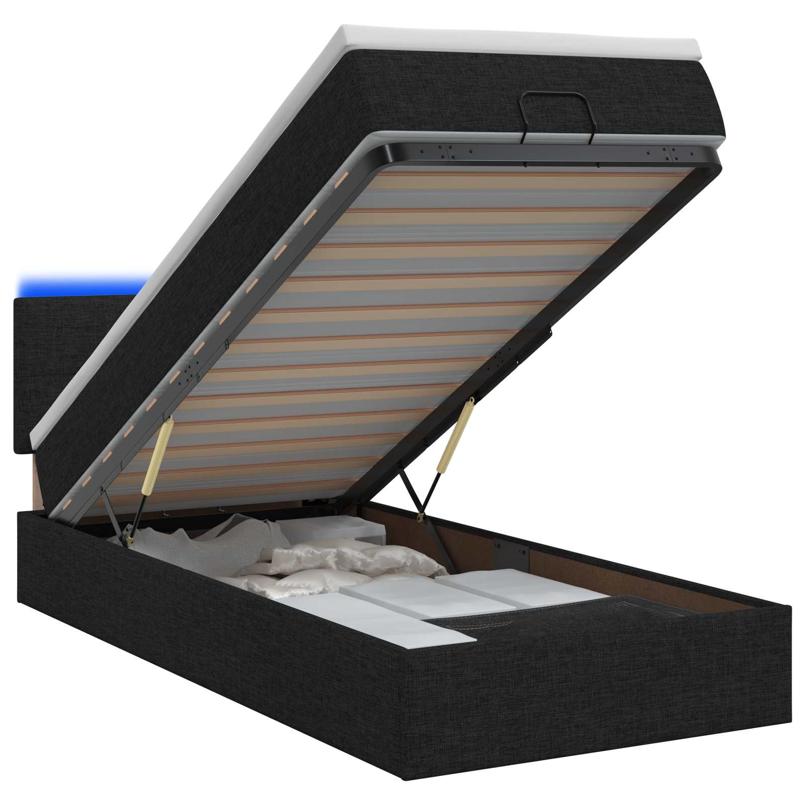 Ottoman Bed met Matrassen en LED Zwart 90 x 190 cm Stof