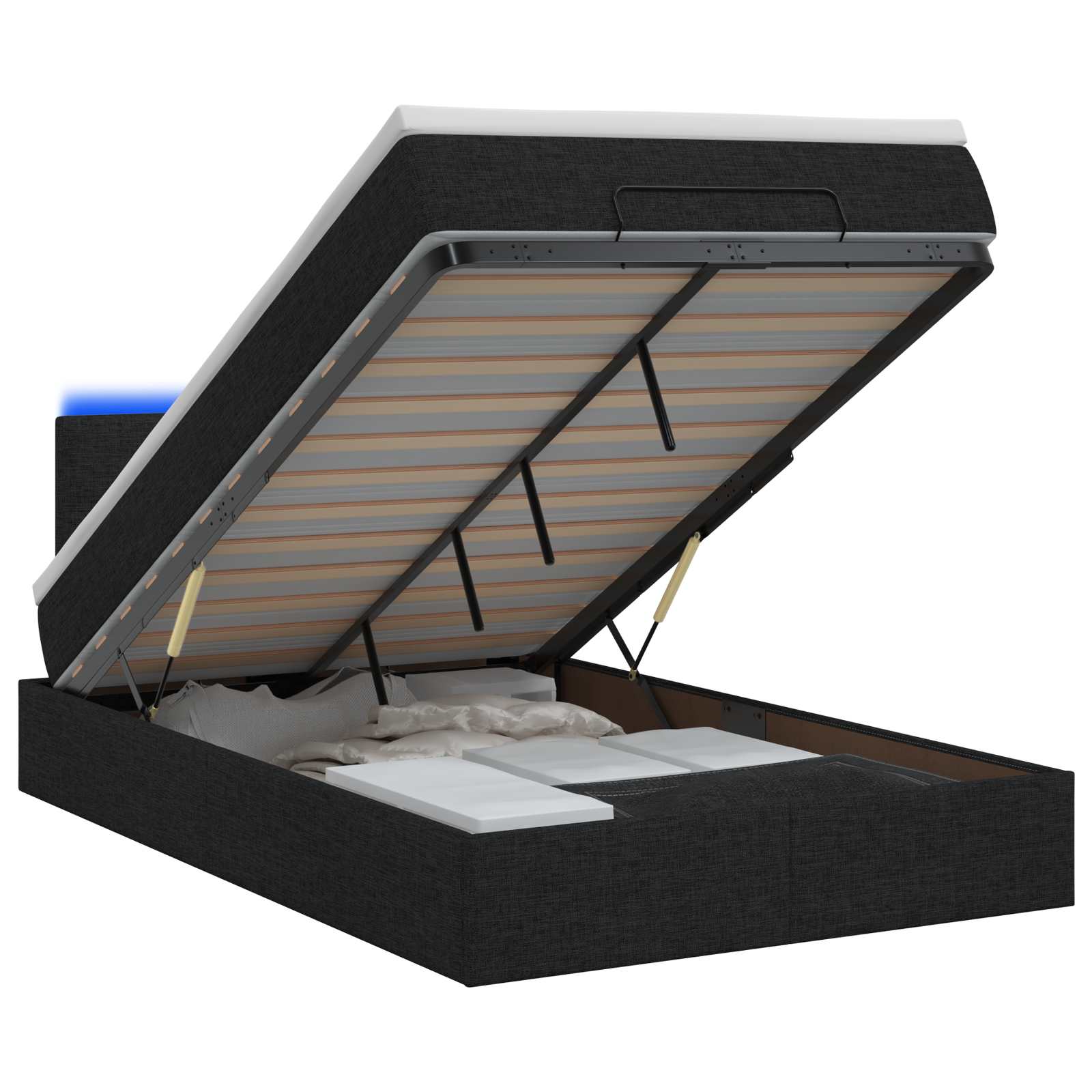 Ottoman Bed met Matrassen en LED Zwart 120 x 190 cm Stof