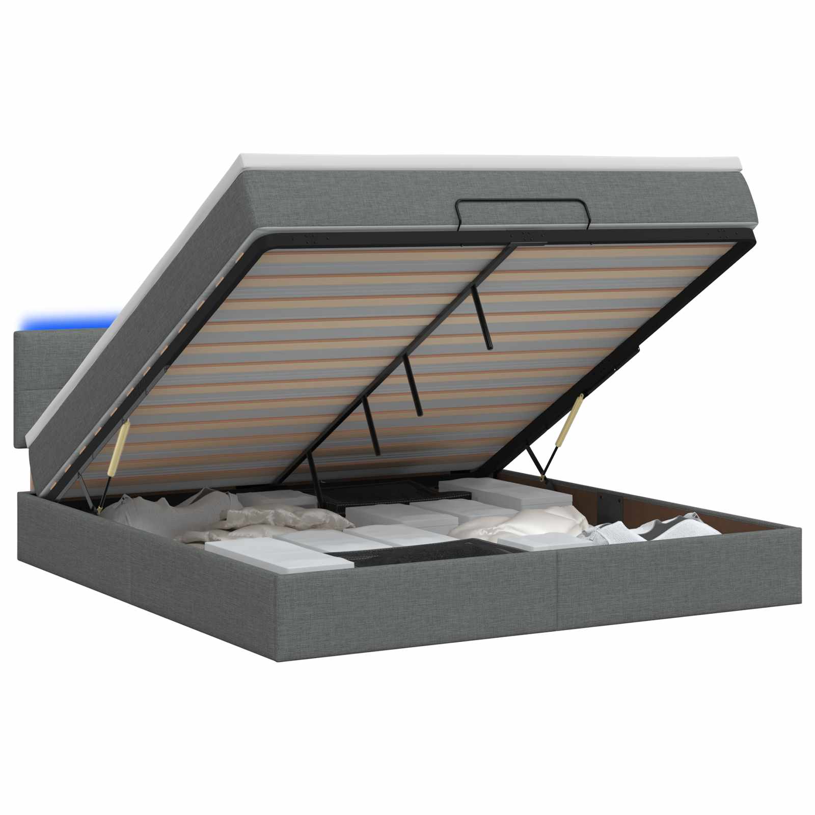 Ottoman Bed met Matrassen en LED Donkergrijs 140 x 190 cm Stof