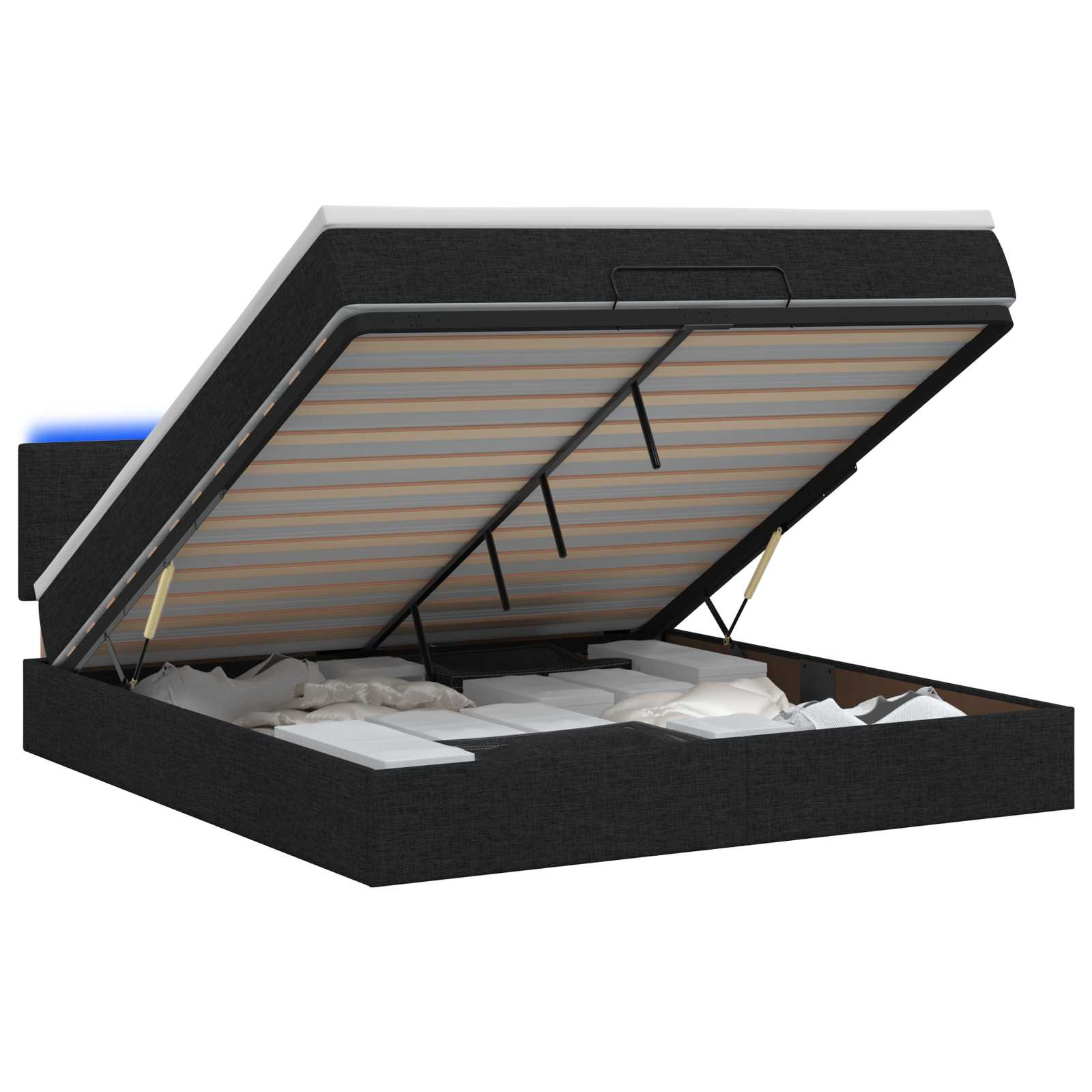 Ottoman Bed met Matrassen en LED Zwart 140 x 200 cm Stof