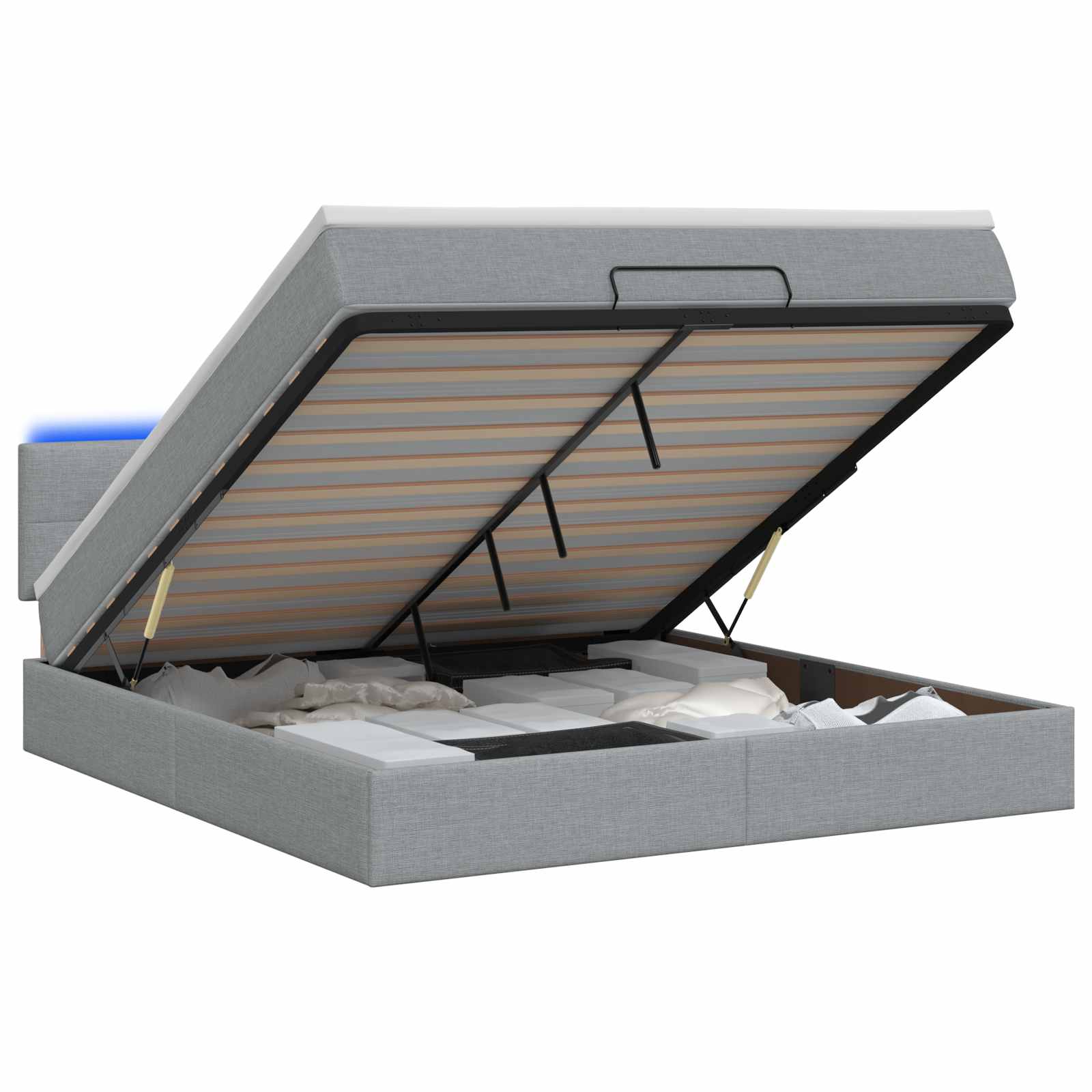 Ottoman Bed met Matrassen en LED Lichtgrijs 160 x 200 cm Stof