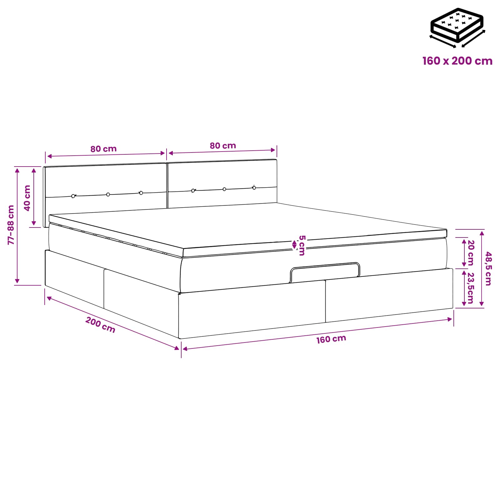Ottoman Bed met Matrassen en LED Crèmekleurig 160 x 200 cm Stof – afbeelding 12