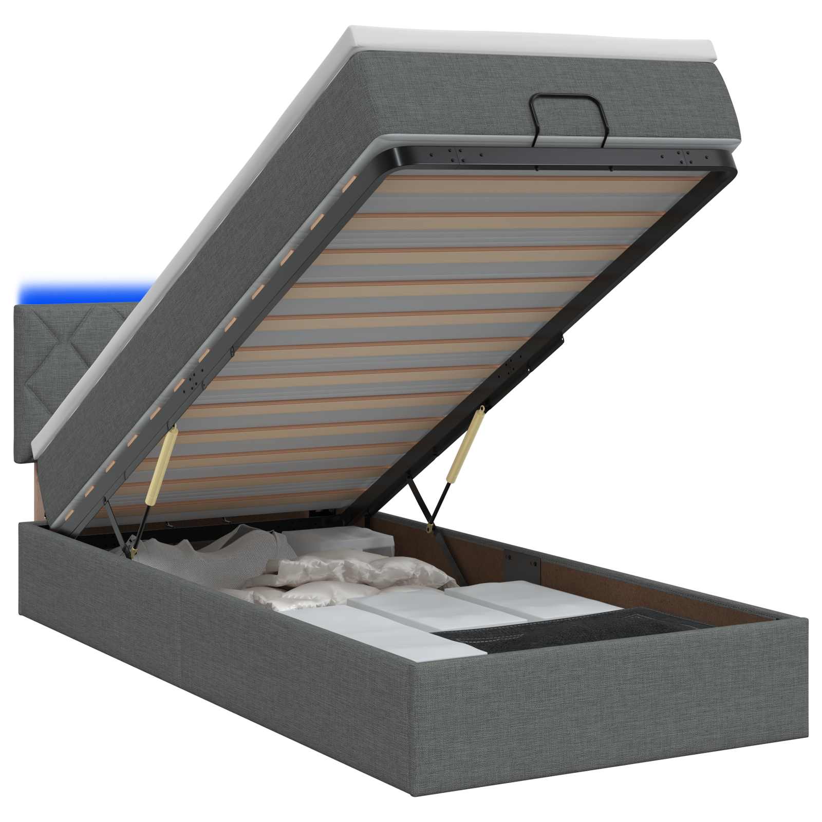 Ottoman Bed met Matrassen en LED Donkergrijs 90 x 200 cm Stof