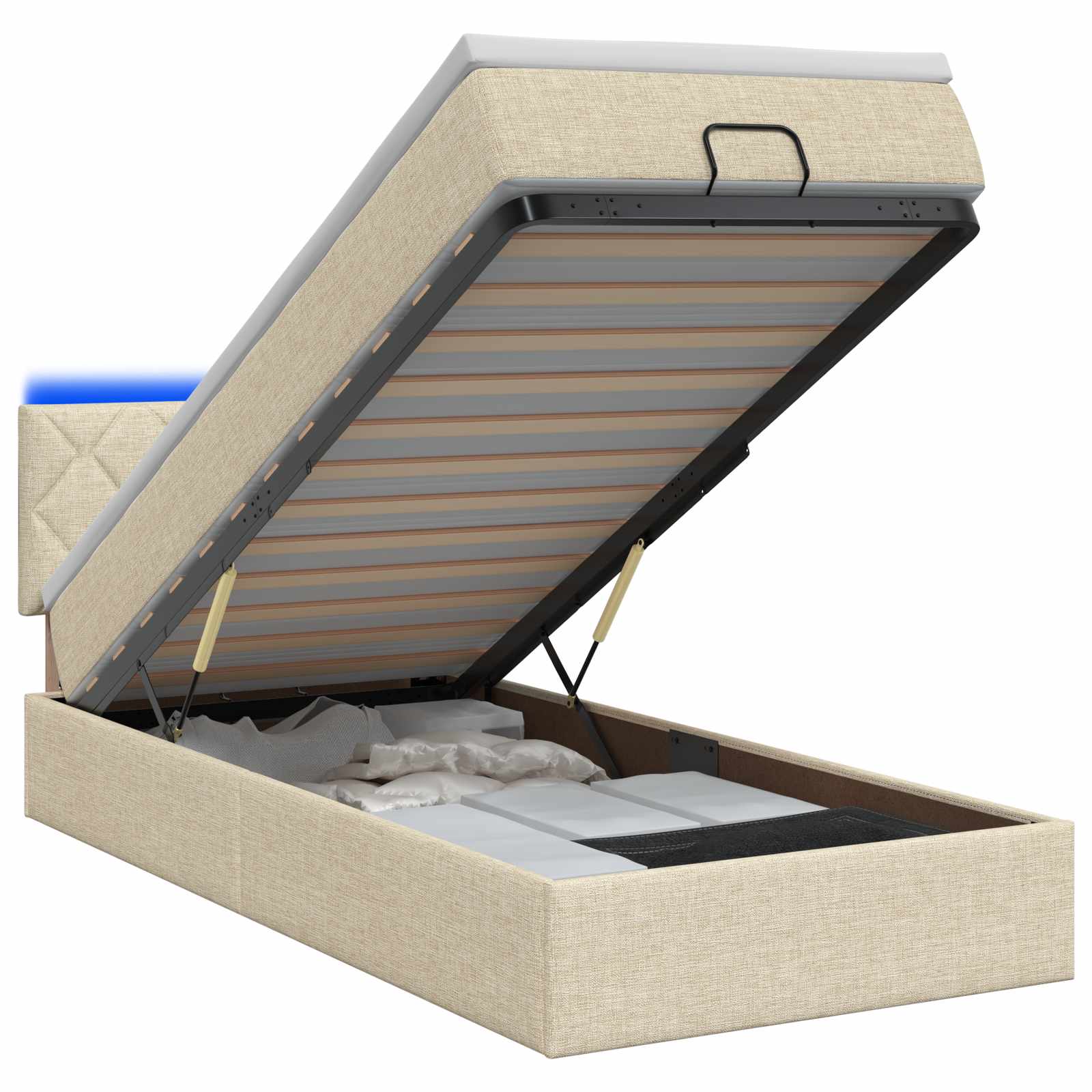 Ottoman Bed met Matrassen en LED Crèmekleurig 90 x 200 cm Stof