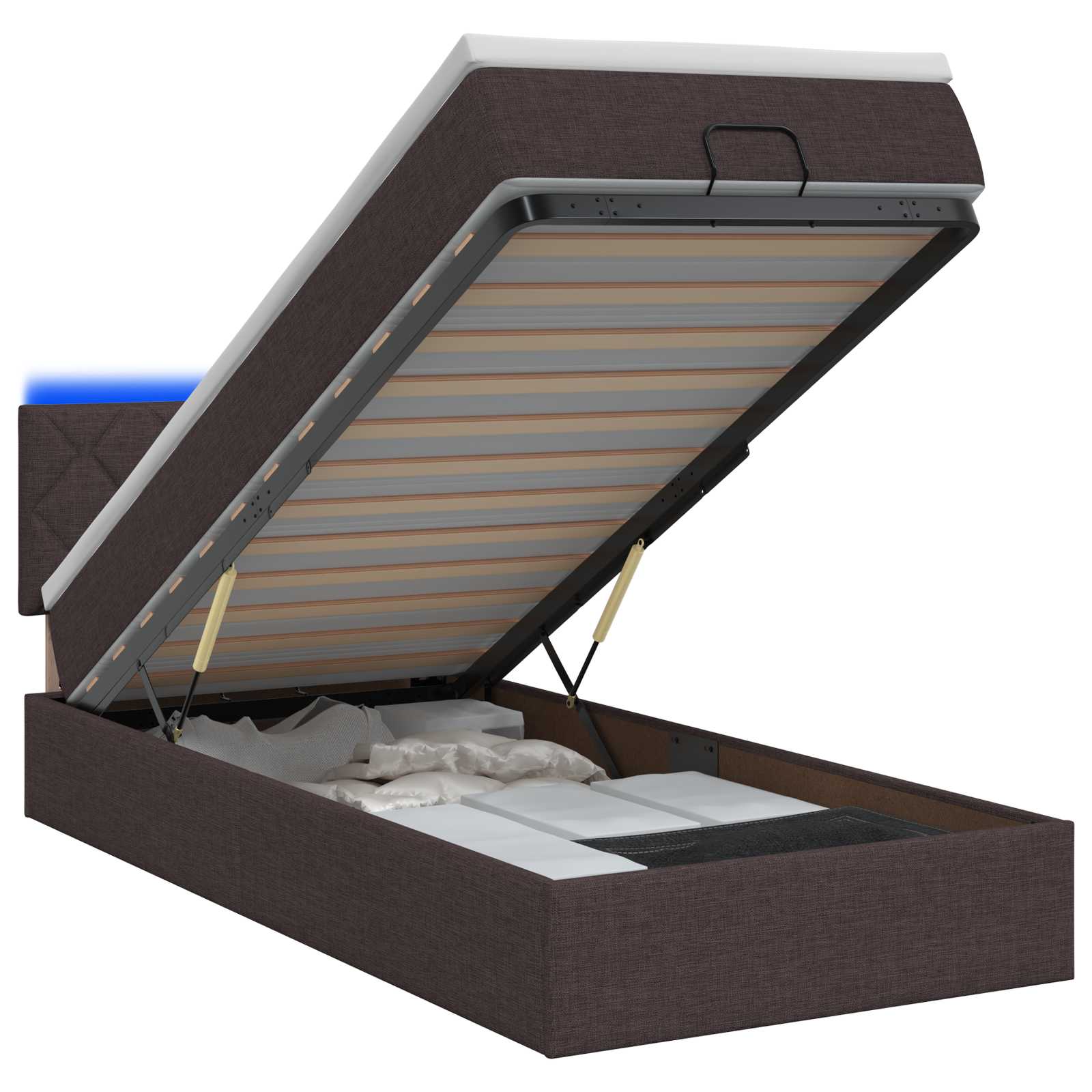 Ottoman Bed met Matrassen en LED Donkerbruin 100 x 200 cm Stof