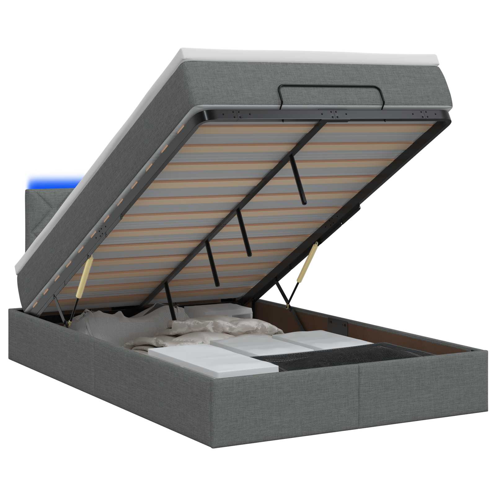 Ottoman Bed met Matrassen en LED Donkergrijs 120 x 190 cm Stof