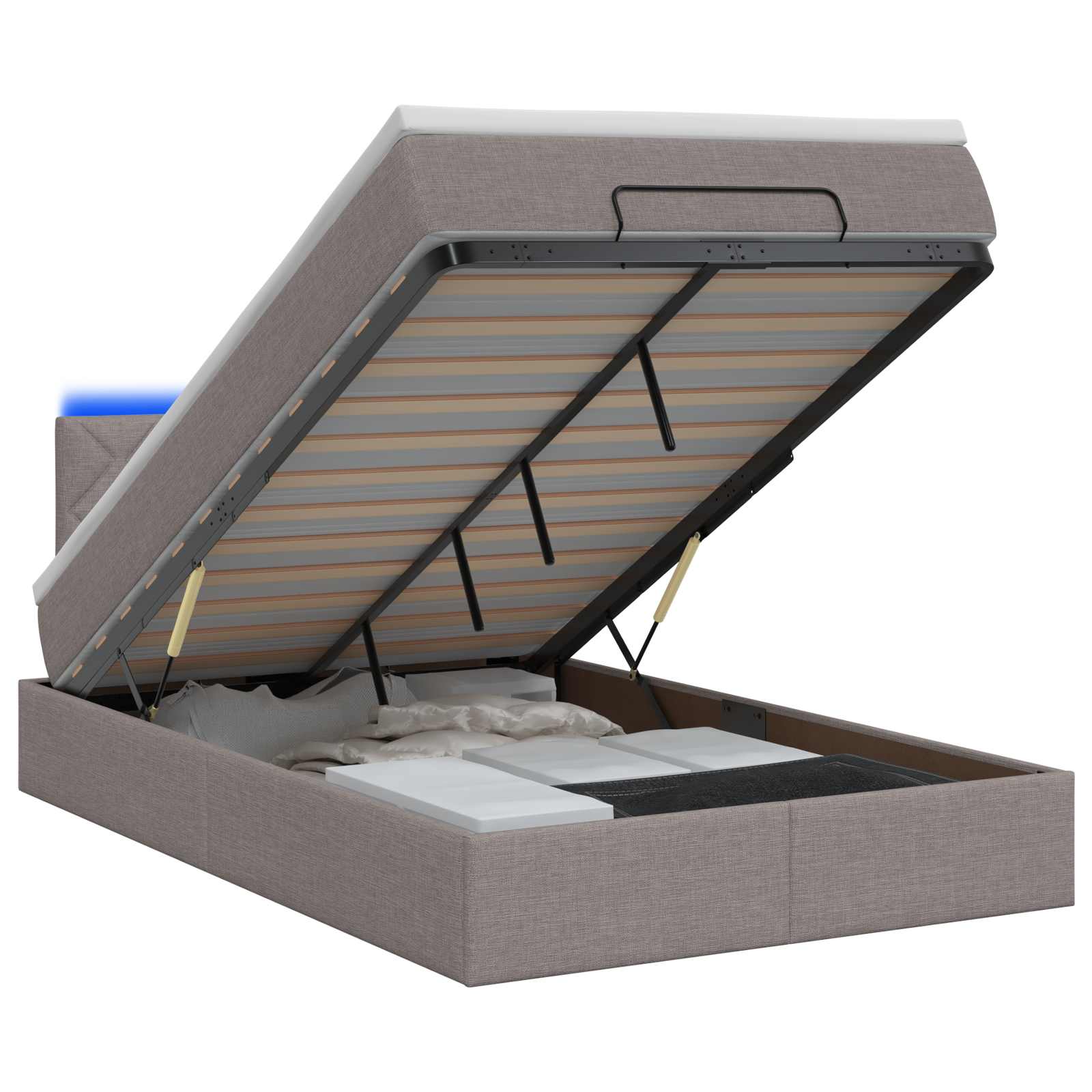 Ottoman Bed met Matrassen en LED Taupe 120 x 190 cm Stof – afbeelding 1