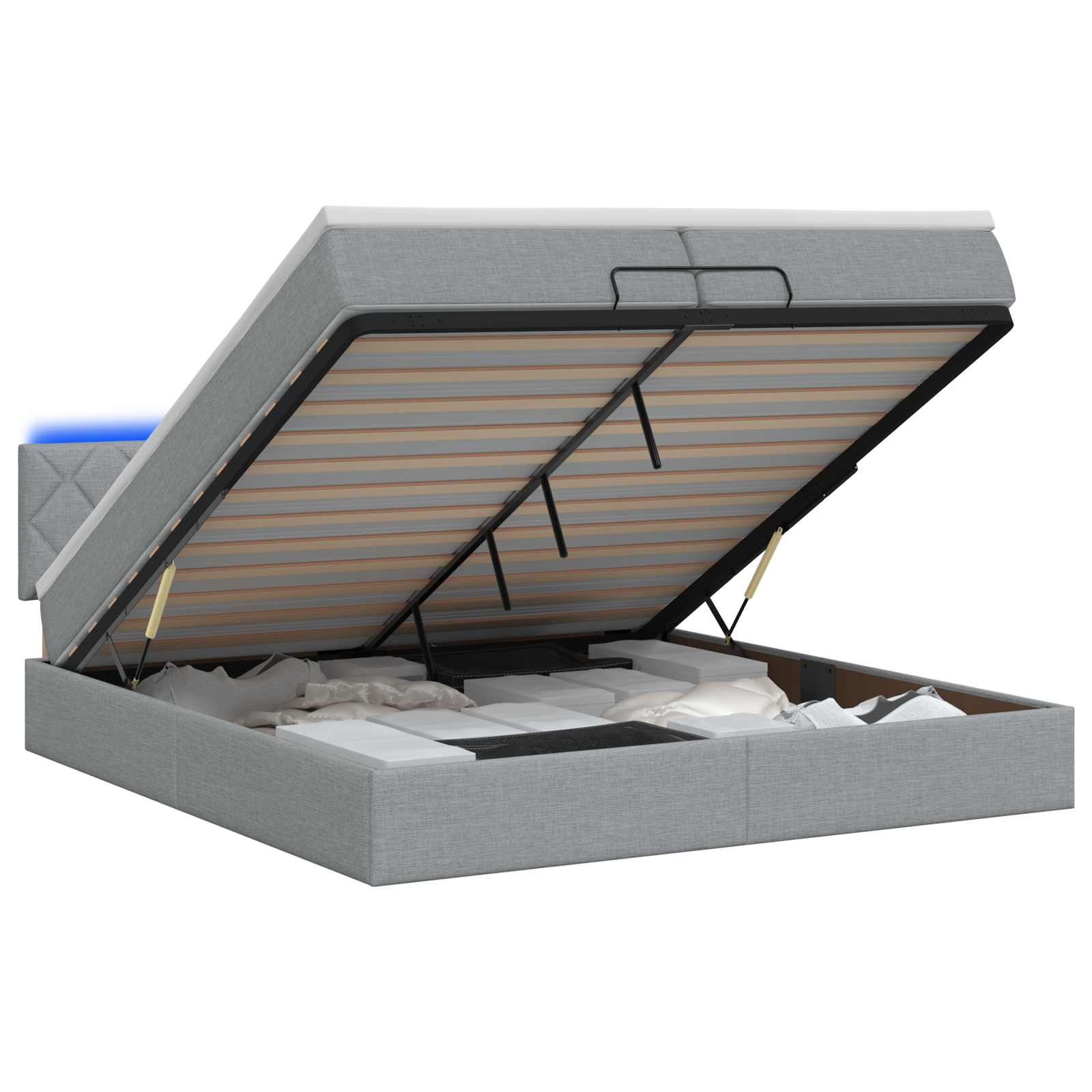 Ottoman Bed met Matrassen en LED Lichtgrijs 200 x 200 cm Stof