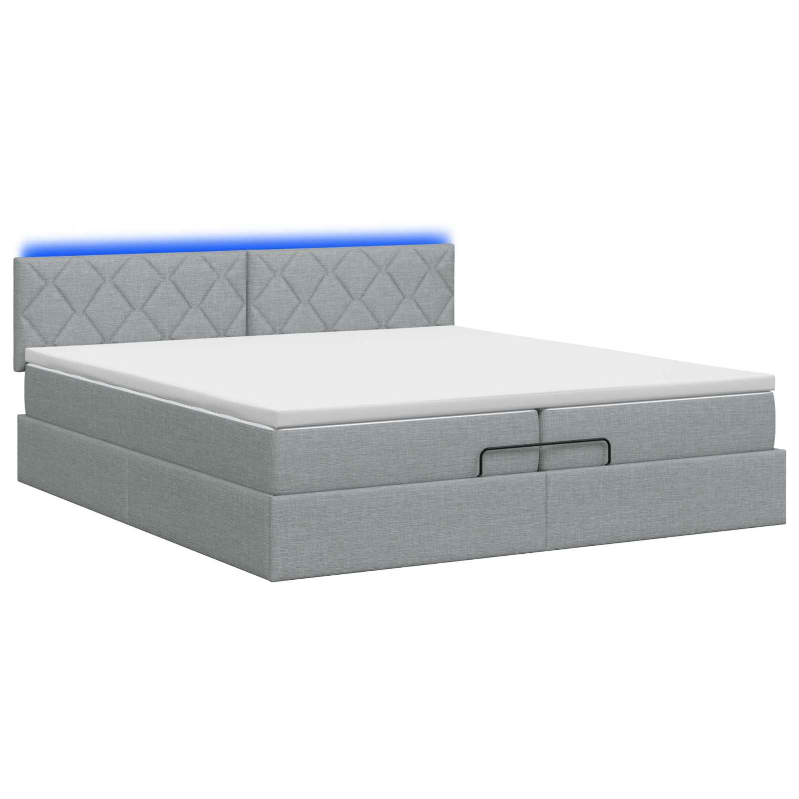 Ottoman Bed met Matrassen en LED Lichtgrijs 200 x 200 cm Stof – afbeelding 7