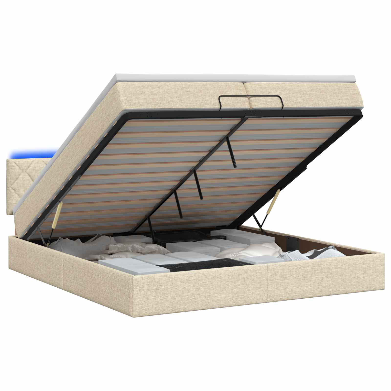 Ottoman Bed met Matrassen en LED Crèmekleurig 200 x 200 cm Stof