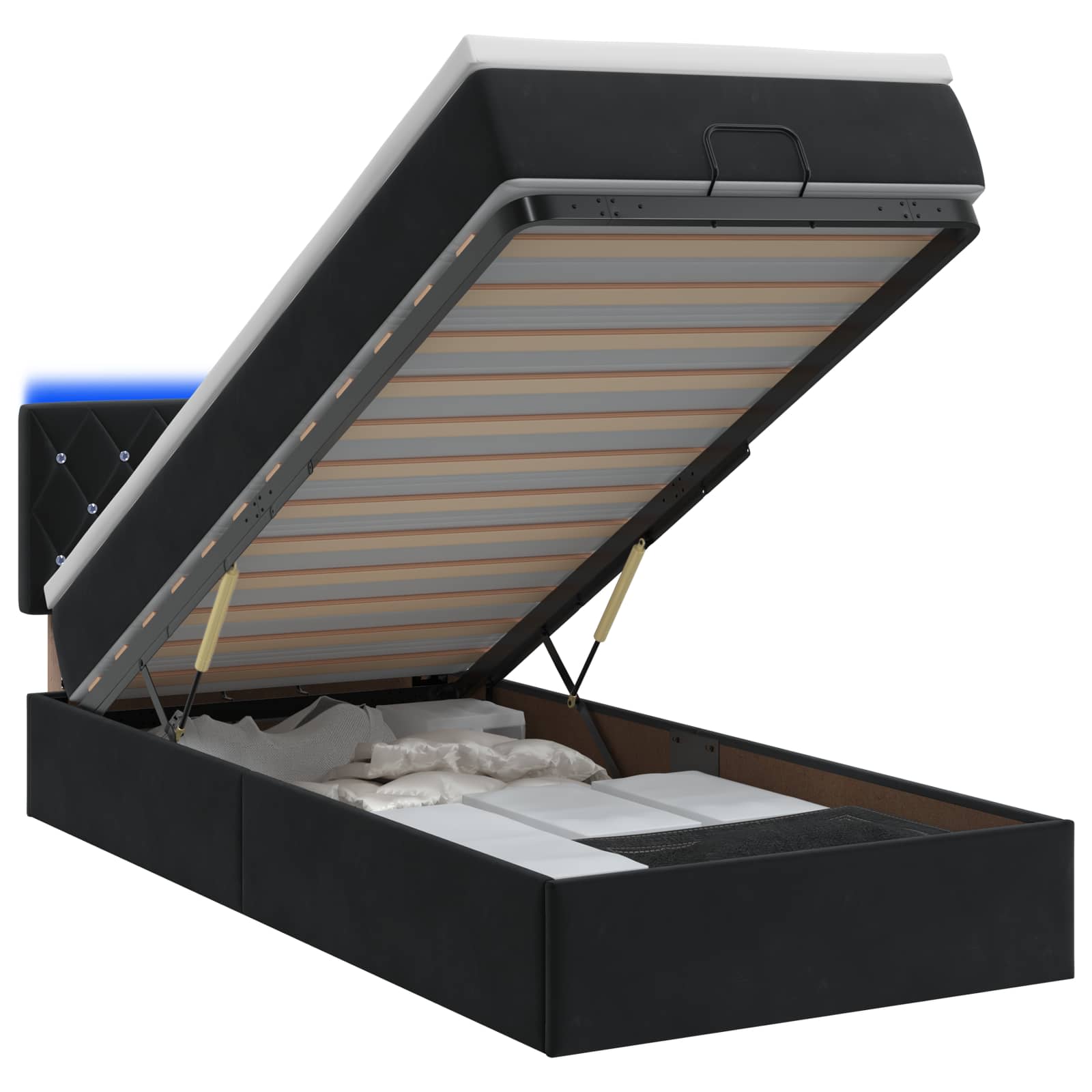 Ottoman Bed met Matrassen en LED Zwart 100 x 200 cm fluweel