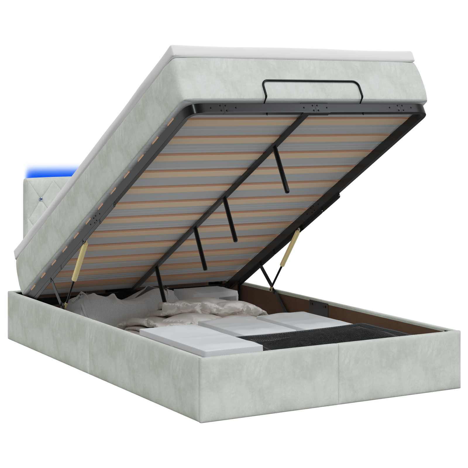 Ottoman Bed met Matrassen en LED Lichtgrijs 120 x 190 cm – afbeelding 1