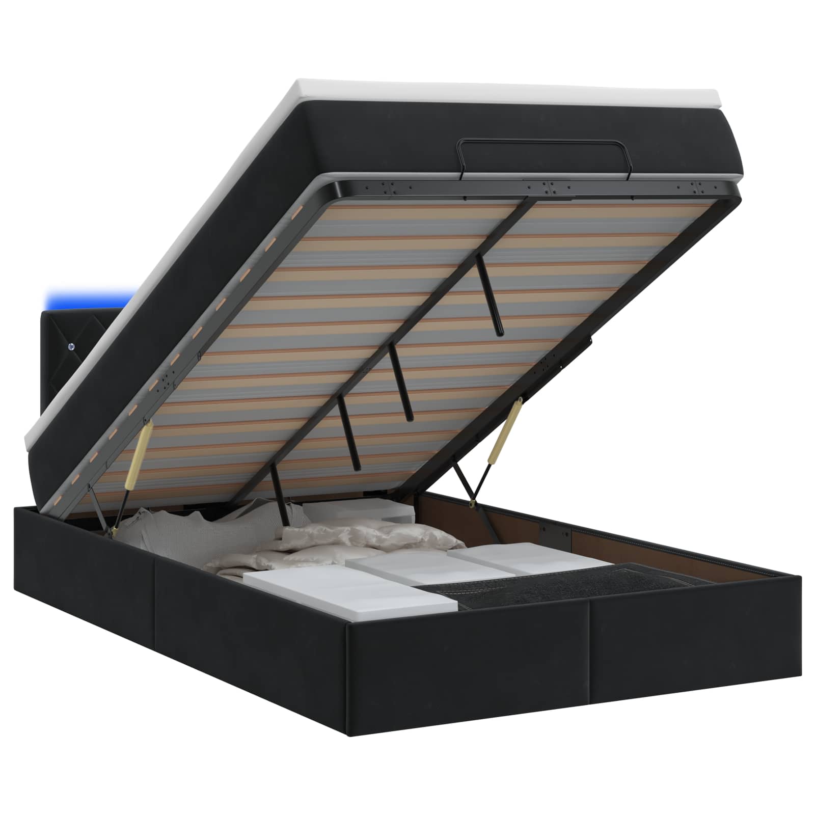 Ottoman Bed met Matrassen en LED Zwart 120 x 190 cm fluweel