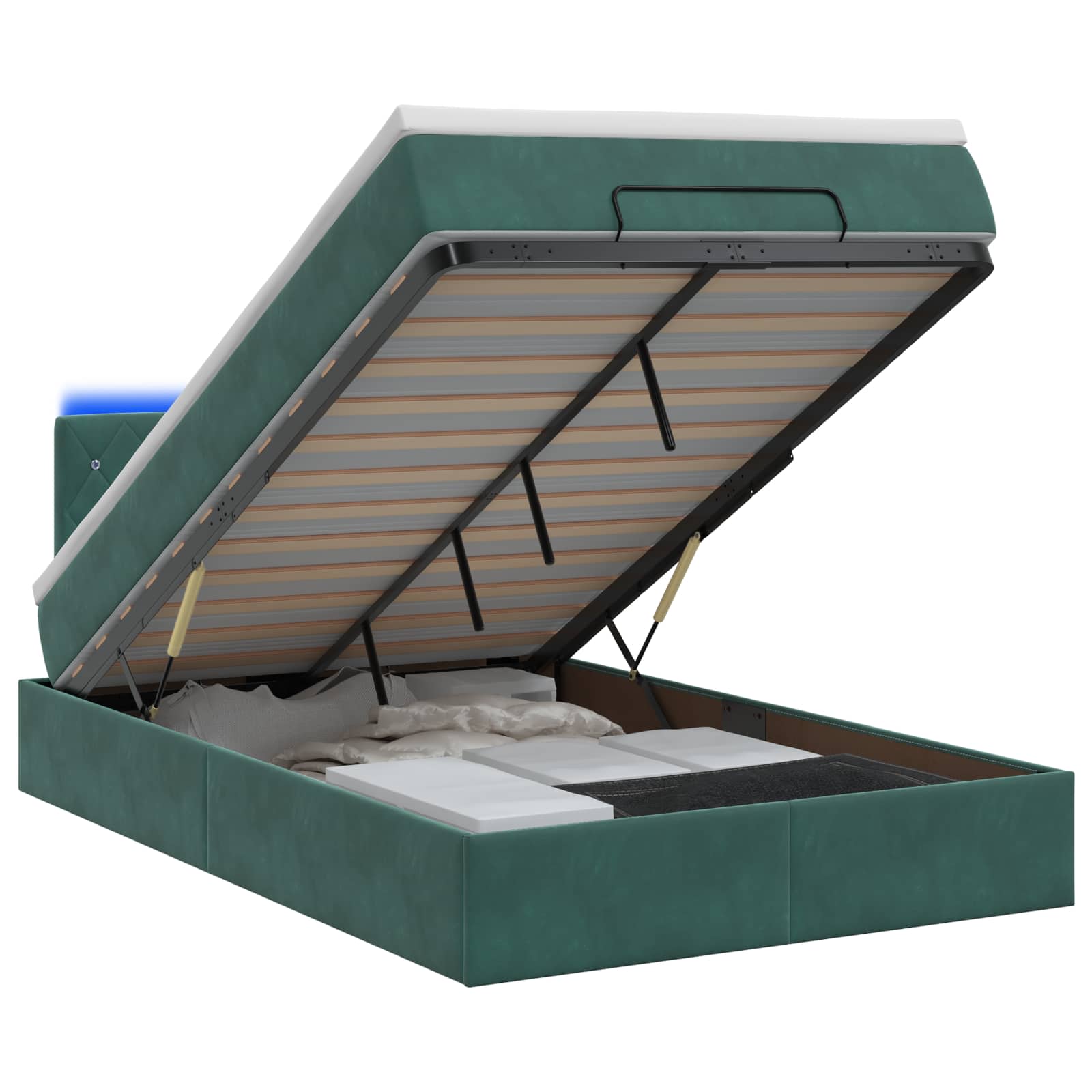 Ottoman Bed met Matrassen en LED Donkergroen 120 x 190 cm – afbeelding 1