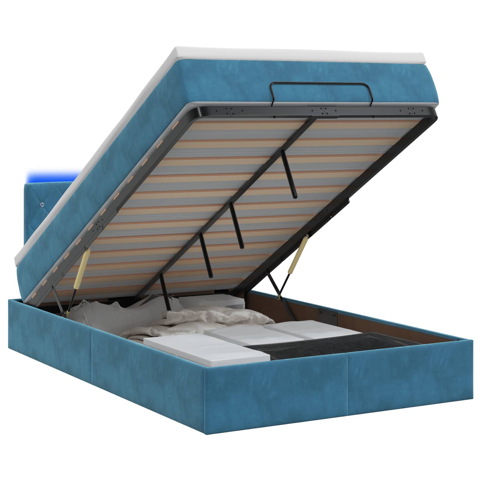 Ottoman Bed met Matrassen en LED Donkerblauw 120 x 190 cm