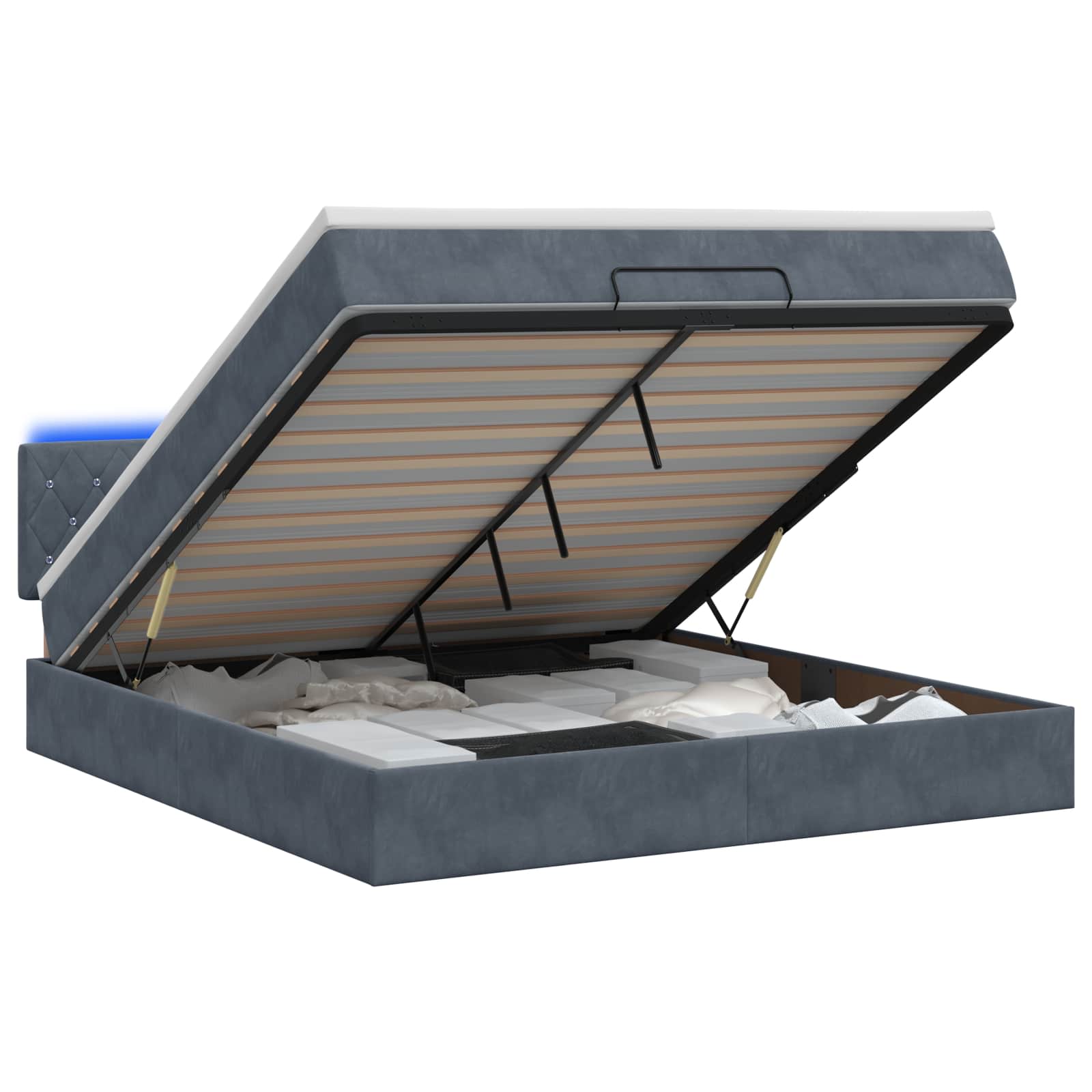 Ottoman Bed met Matrassen en LED Donkergrijs 160 x 200 cm – afbeelding 1