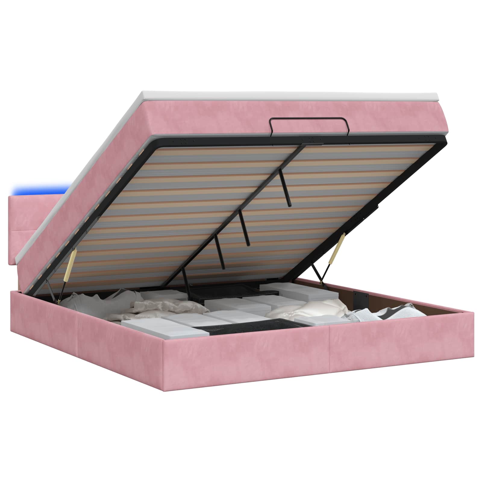 Ottoman Bed met Matrassen en LED Roze 140 x 190 cm fluweel