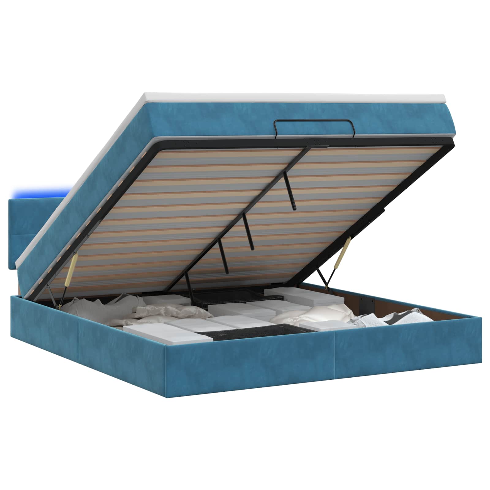 Ottoman Bed met Matrassen en LED Donkerblauw 140 x 200 cm – afbeelding 1