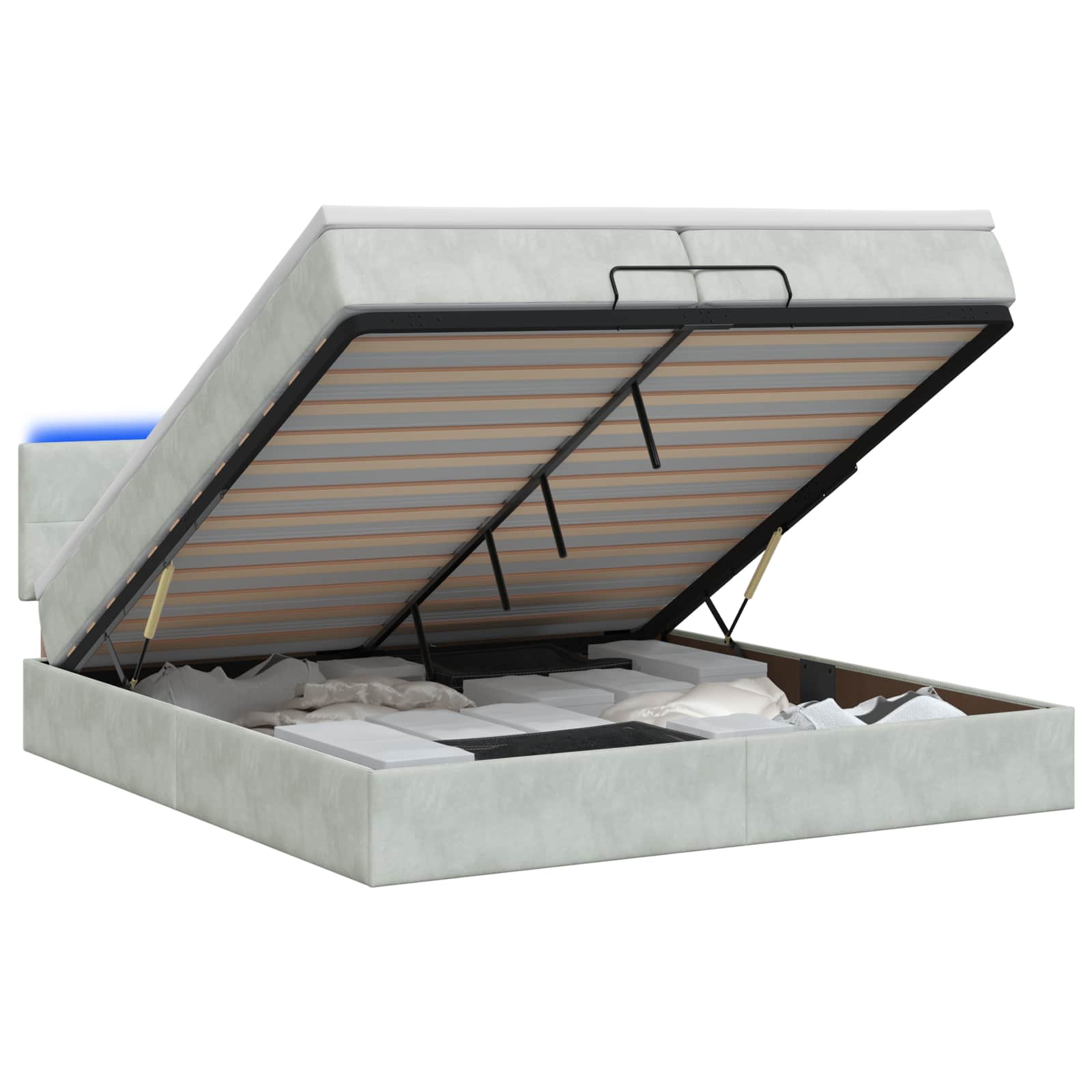 Ottoman Bed met Matrassen en LED Lichtgrijs 200 x 200 cm