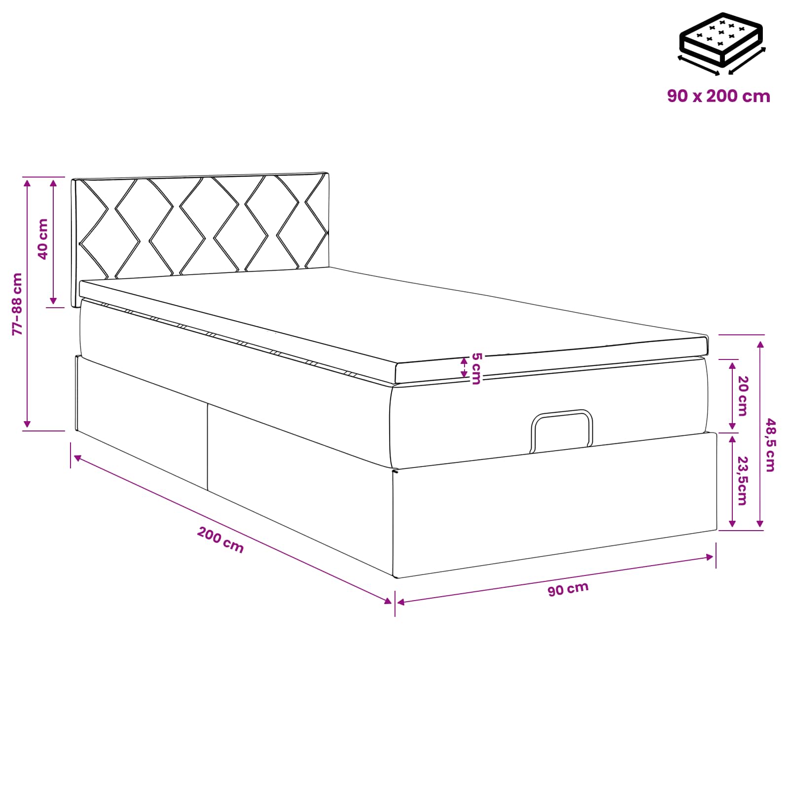 Ottoman Bed met Matrassen en LED Donkergroen 90 x 200 cm – afbeelding 12