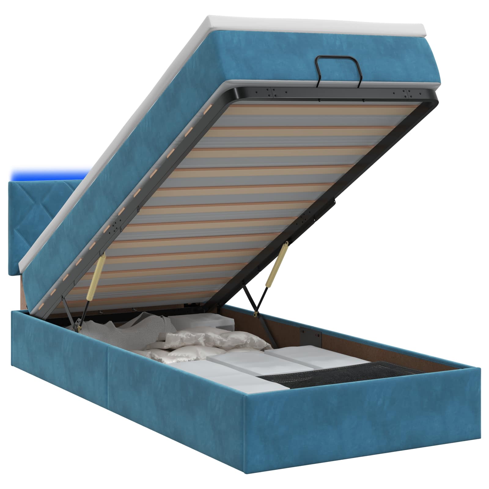 Ottoman Bed met Matrassen en LED Donkerblauw 90 x 200 cm