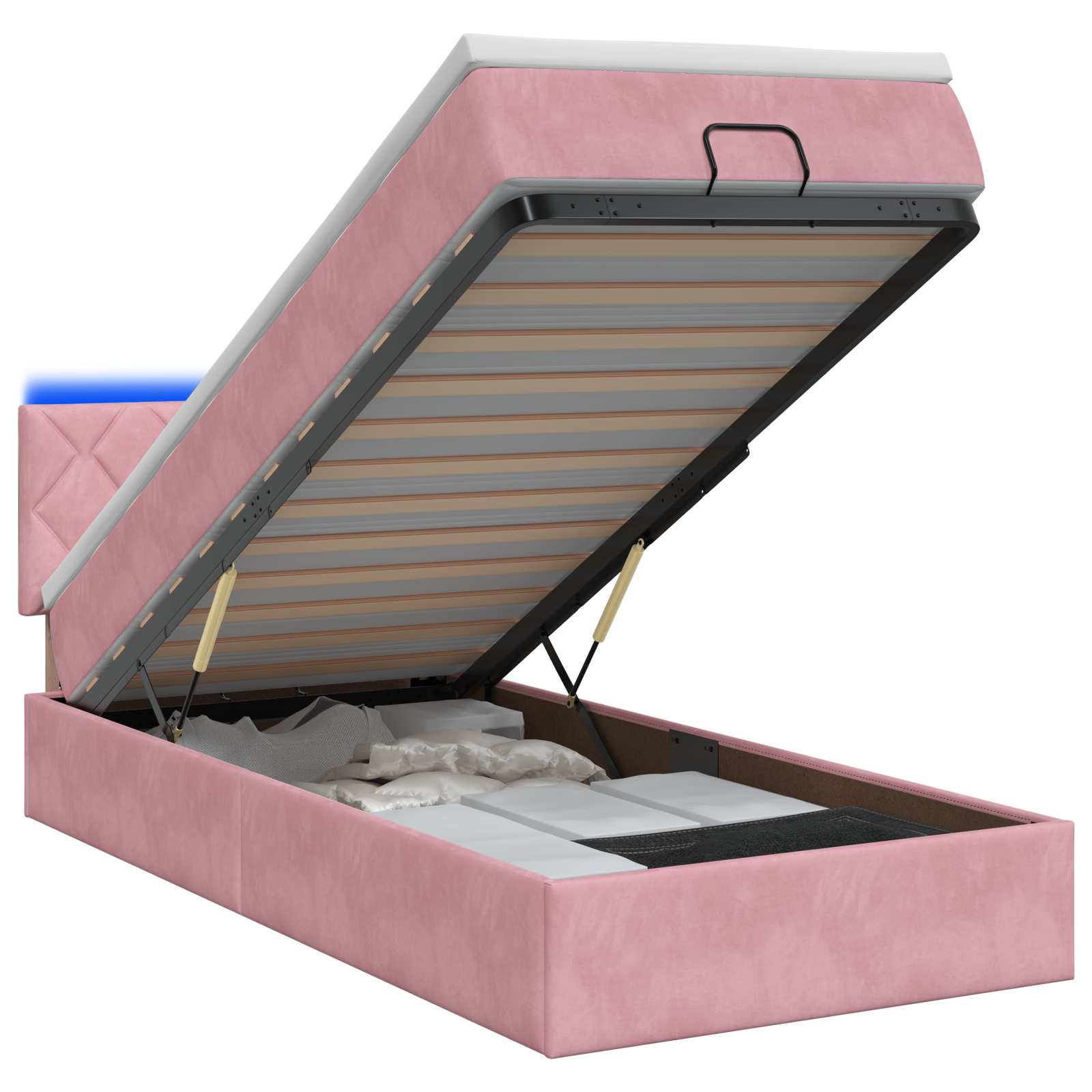 Ottoman Bed met Matrassen en LED Roze 100 x 200 cm fluweel