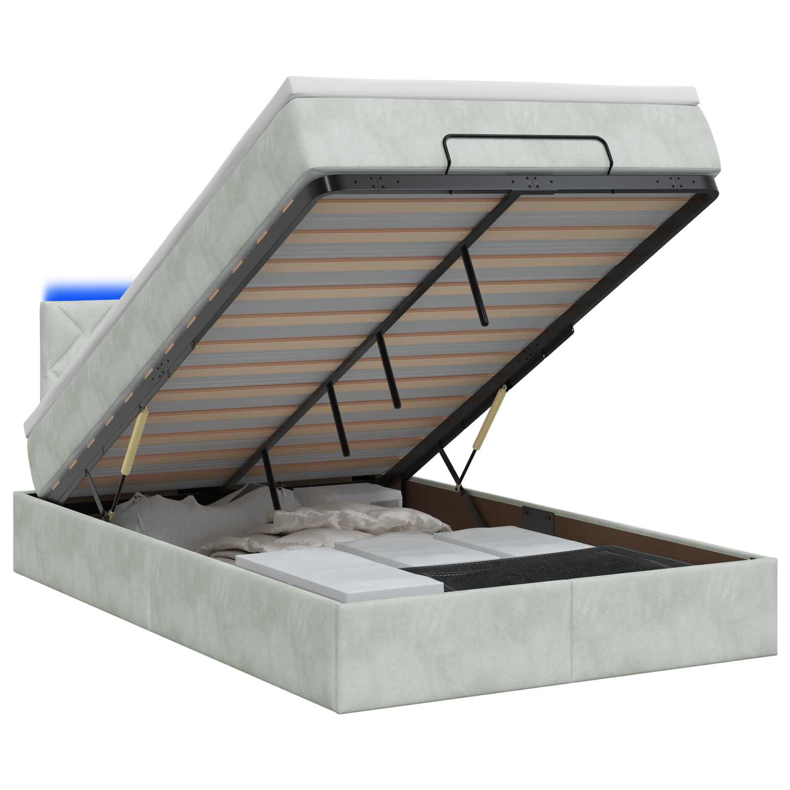 Ottoman Bed met Matrassen en LED Lichtgrijs 120 x 190 cm – afbeelding 1