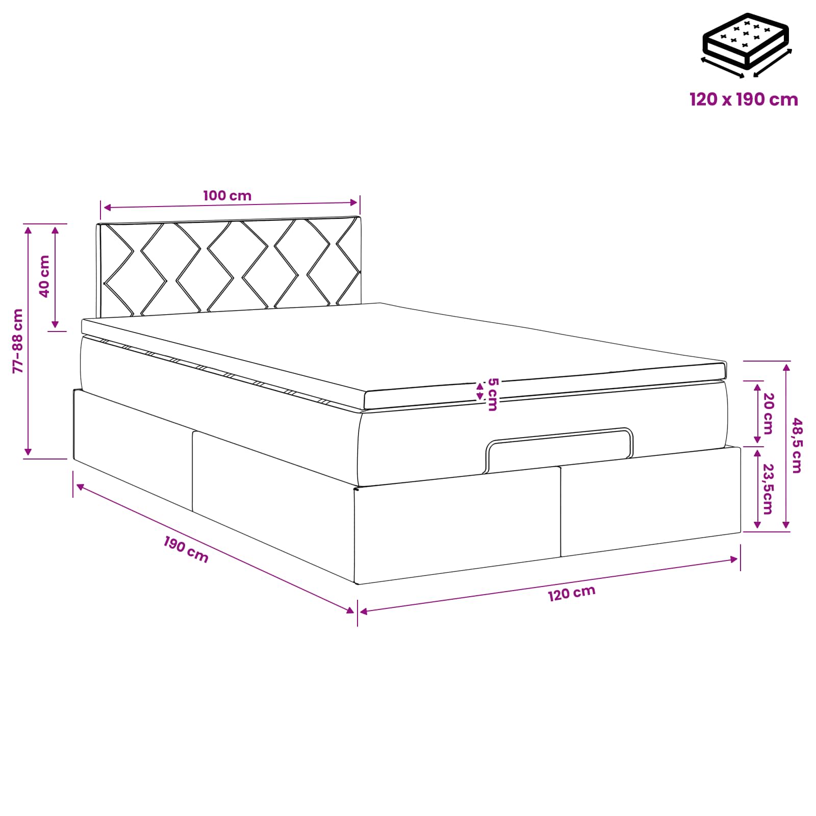 Ottoman Bed met Matrassen en LED Lichtgrijs 120 x 190 cm – afbeelding 12