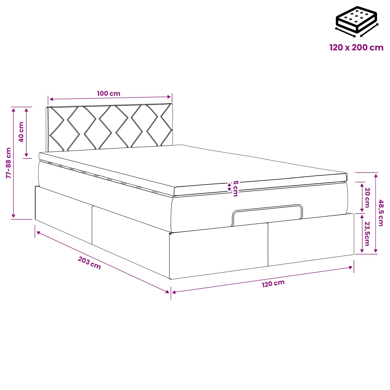 Ottoman Bed met Matrassen en LED Roze 120 x 200 cm fluweel – afbeelding 12