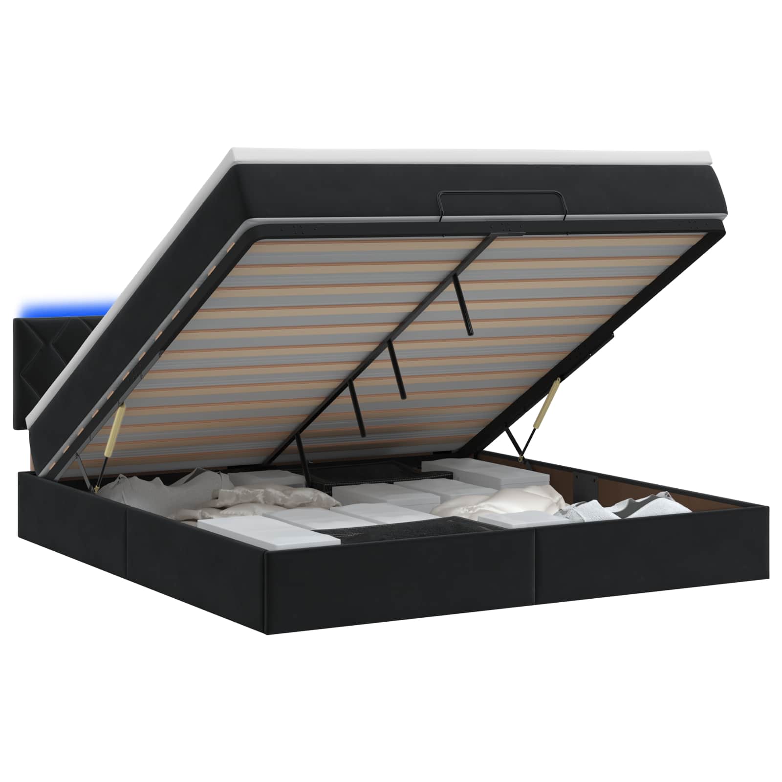 Ottoman Bed met Matrassen en LED Zwart 140 x 190 cm fluweel
