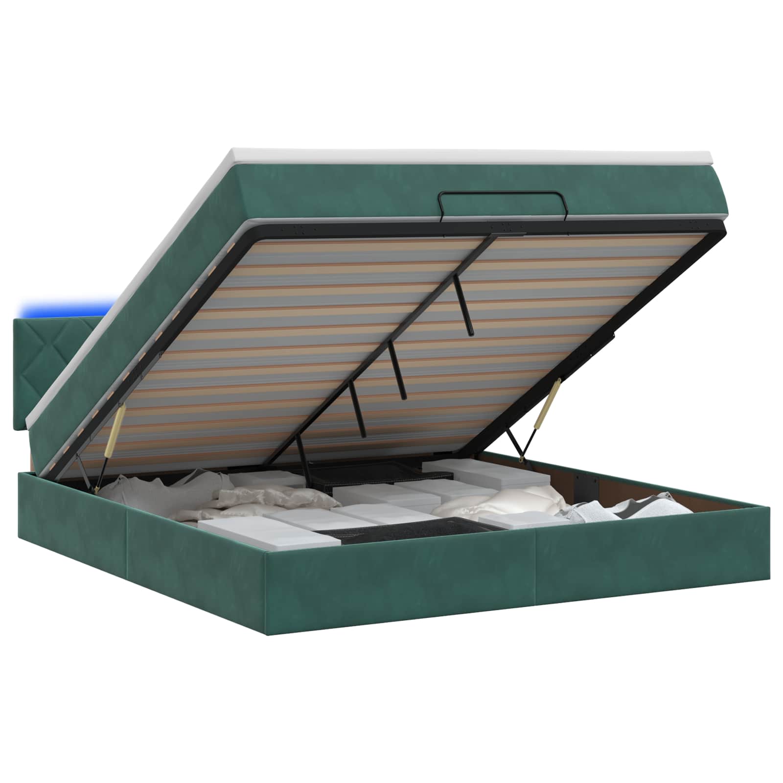 Ottoman Bed met Matrassen en LED Donkergroen 140 x 190 cm