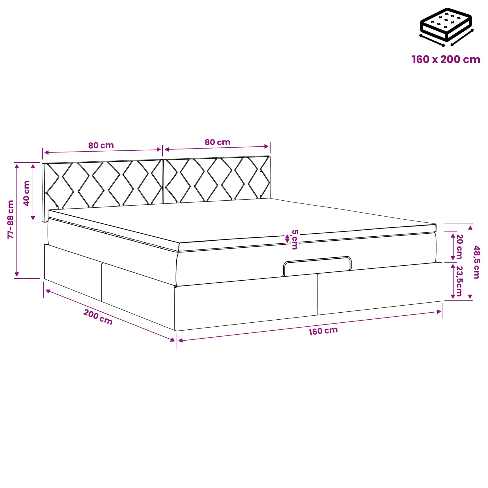 Ottoman Bed met Matrassen en LED Roze 160 x 200 cm fluweel – afbeelding 12